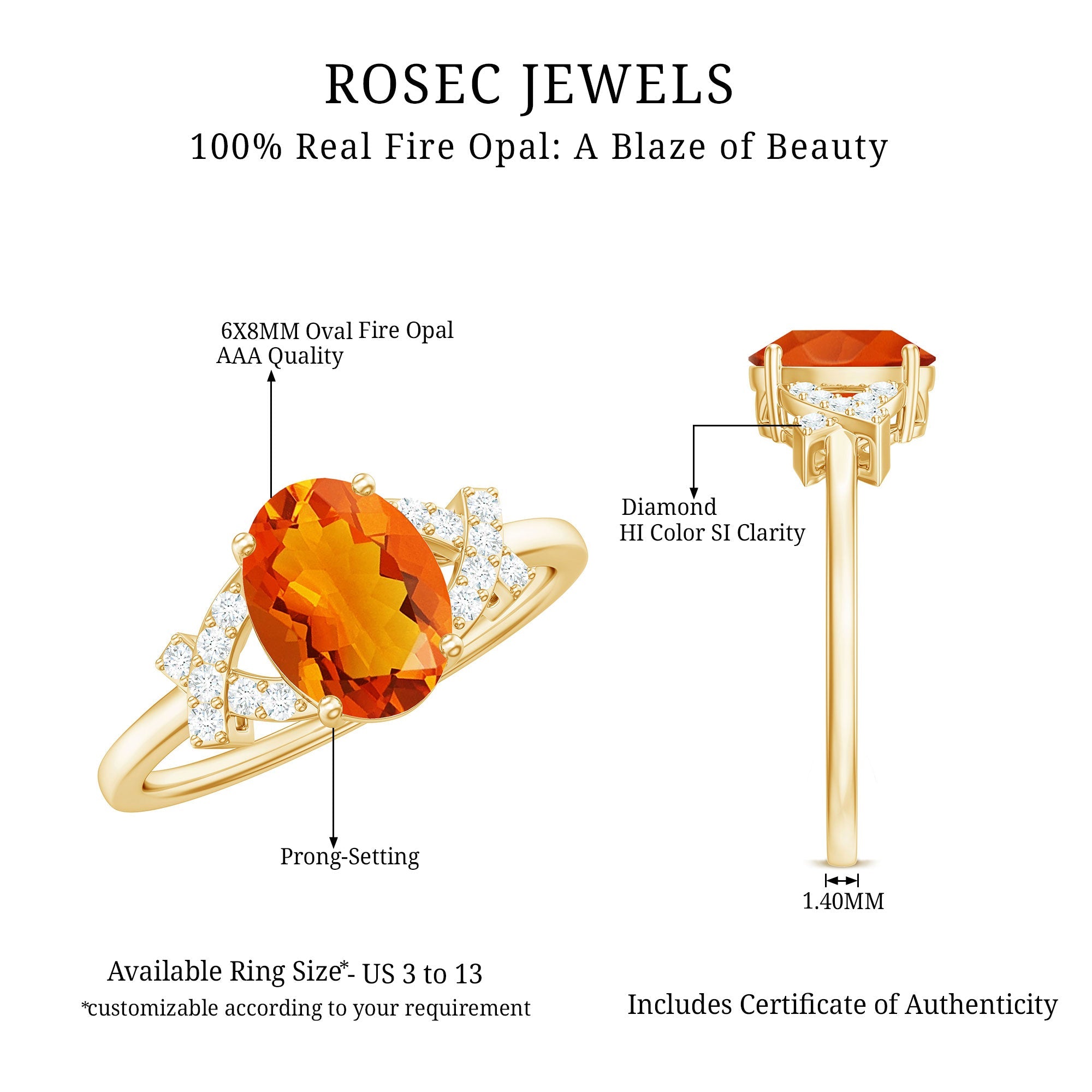 Split Shank Oval Fire Opal and Diamond Solitaire Engagement Ring