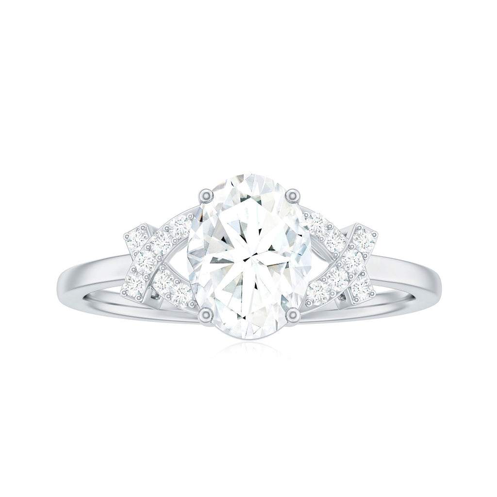 Oval Zircon Solitaire Split Shank Ring
