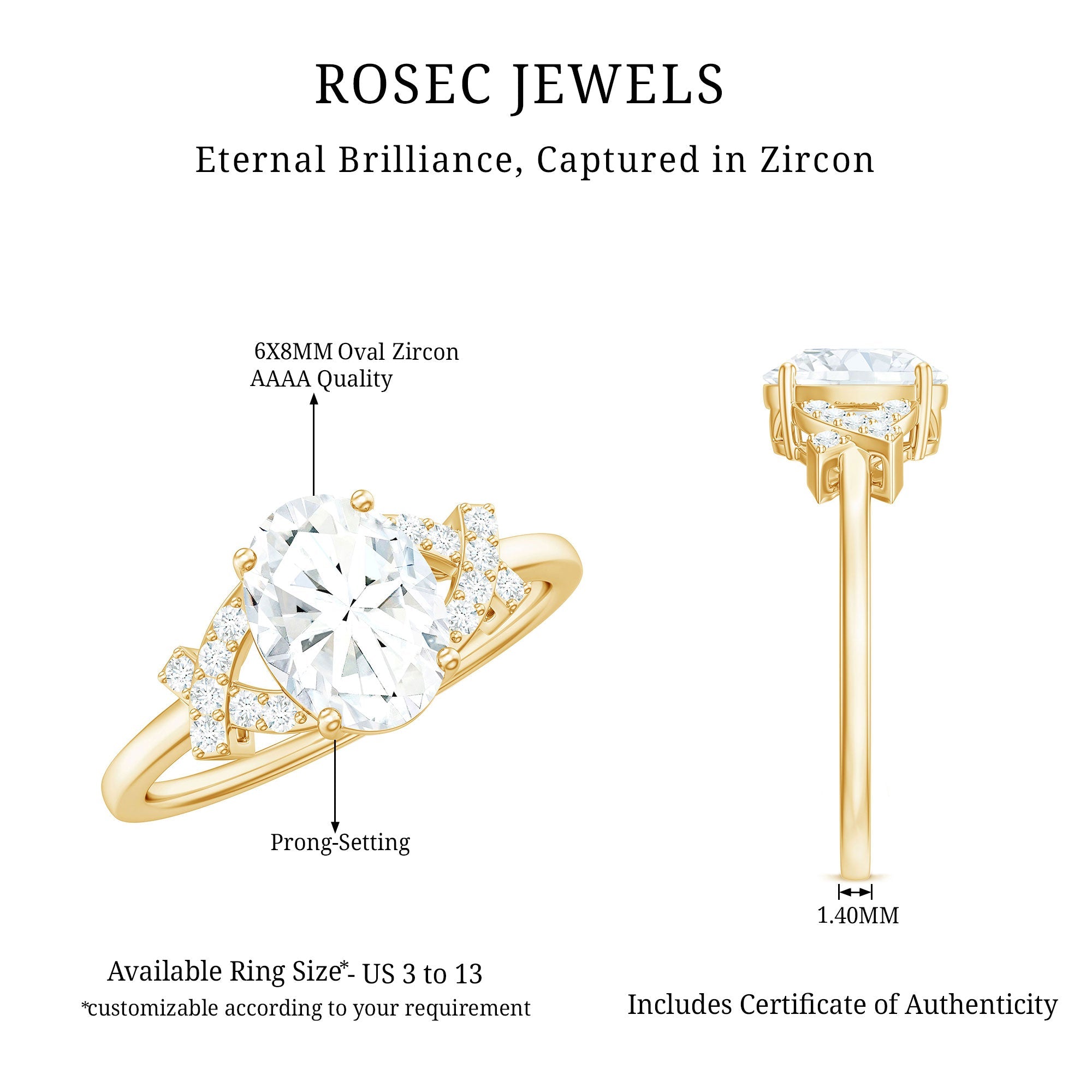 Oval Zircon Solitaire Split Shank Ring