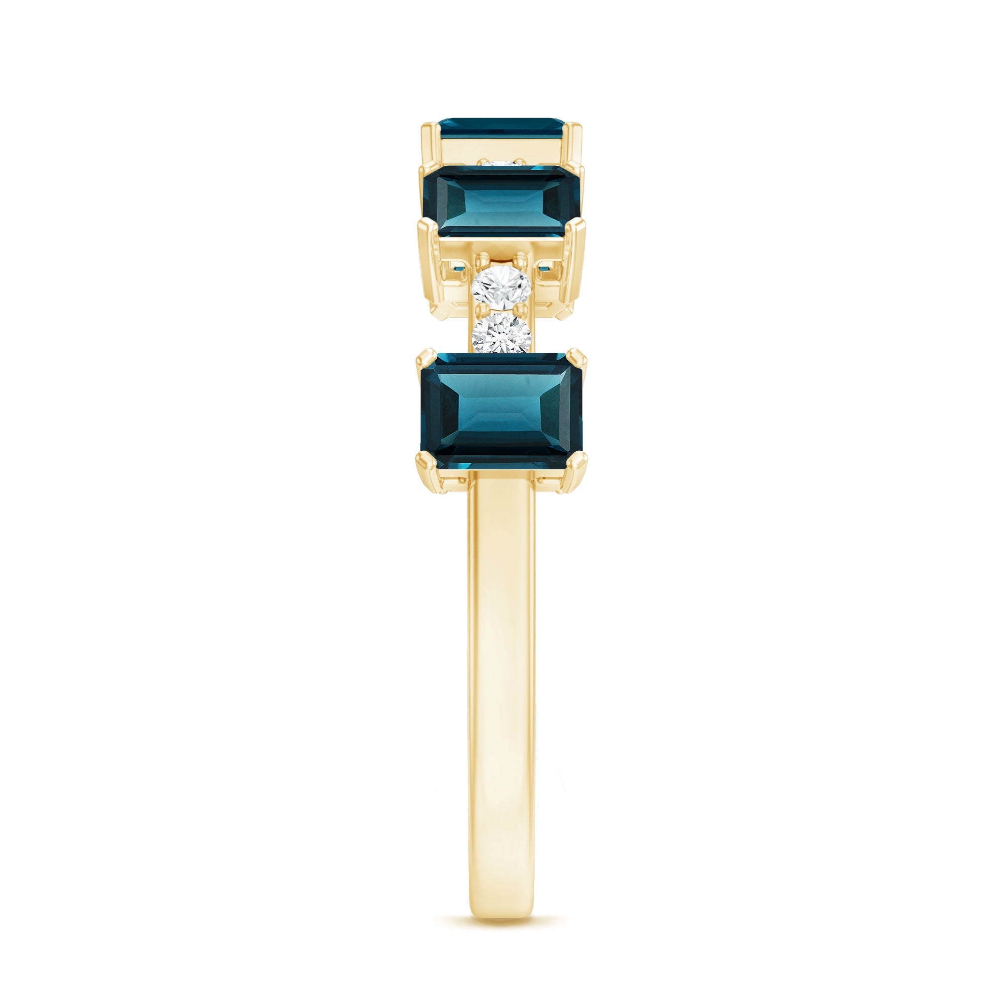4X6mm Emerald Cut London Blue Topaz Half Eternity Band with Diamond