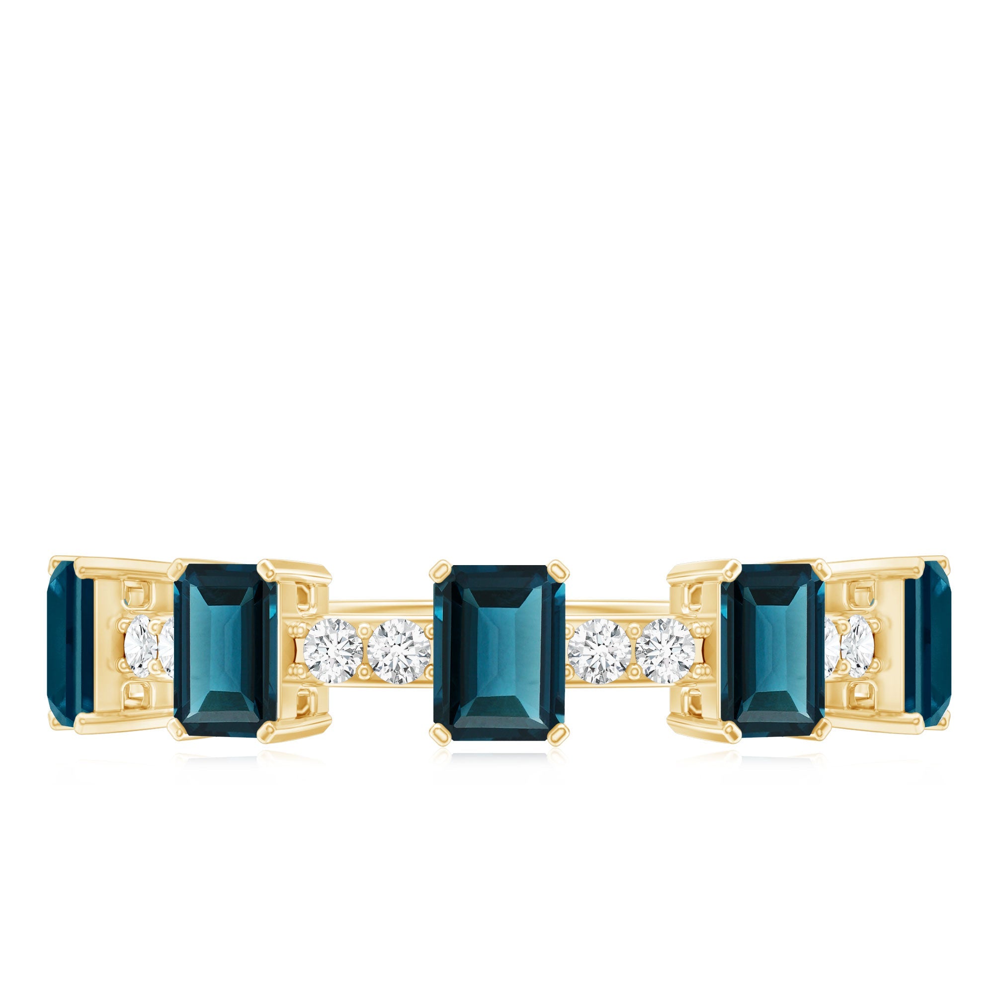 4X6mm Emerald Cut London Blue Topaz Half Eternity Band with Diamond