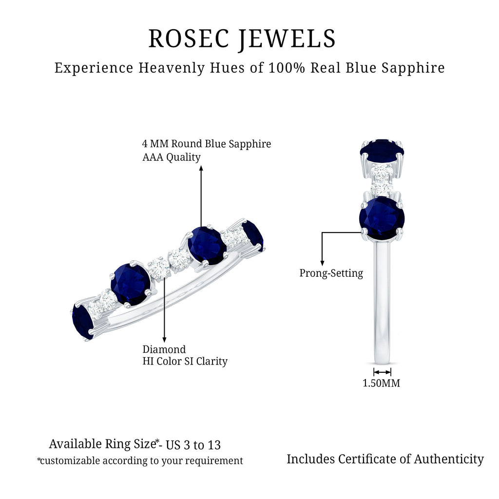 Real Blue Sapphire and Diamond Eternity Ring