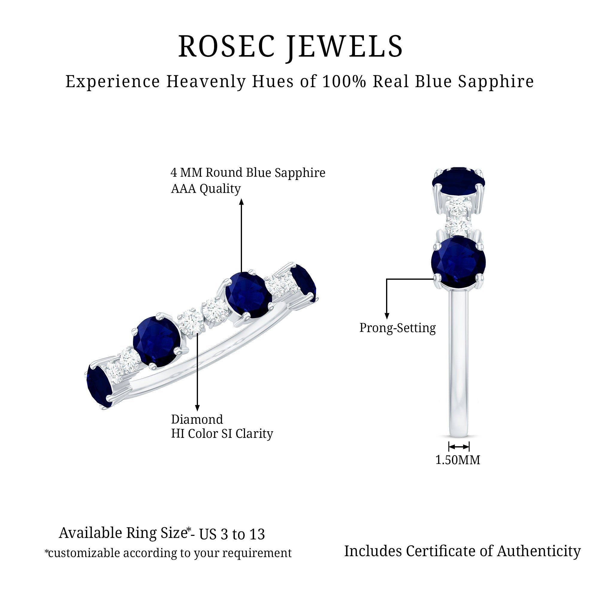 Real Blue Sapphire and Diamond Eternity Ring