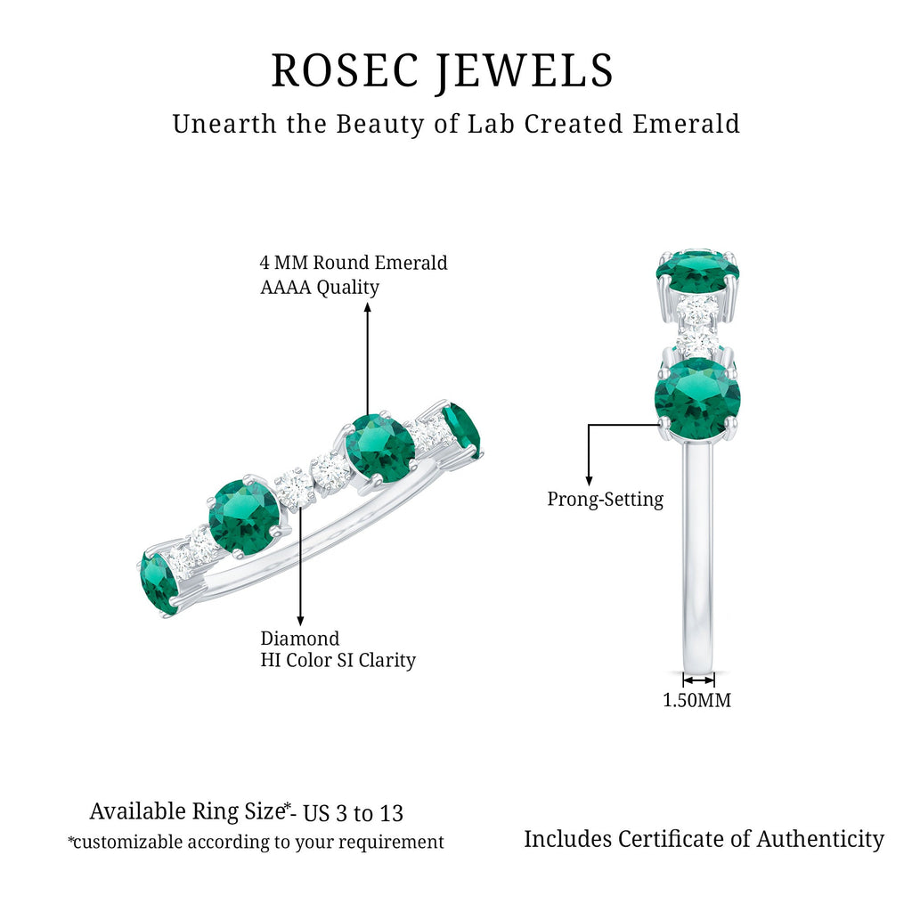 Certified Lab Grown Emerald Diamond Half Eternity Ring in Prong Set