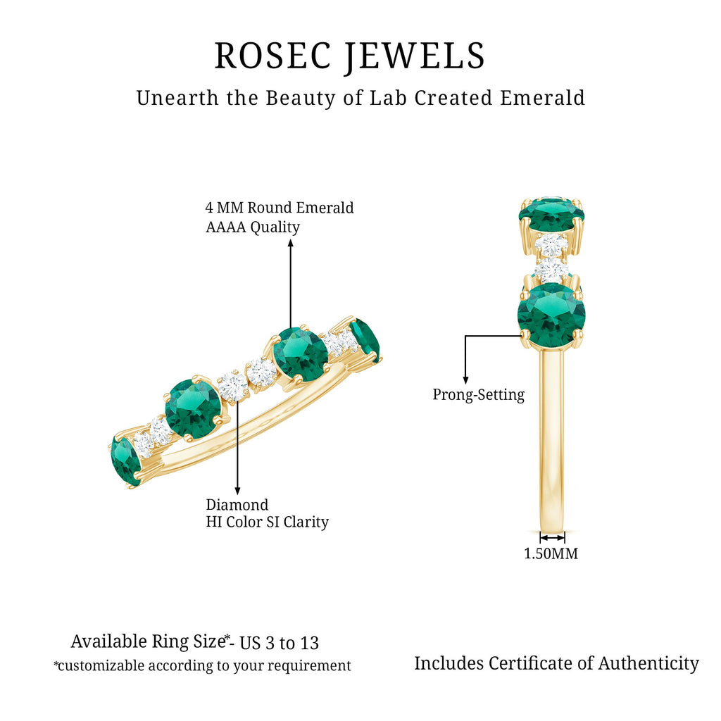 Certified Lab Grown Emerald Diamond Half Eternity Ring in Prong Set