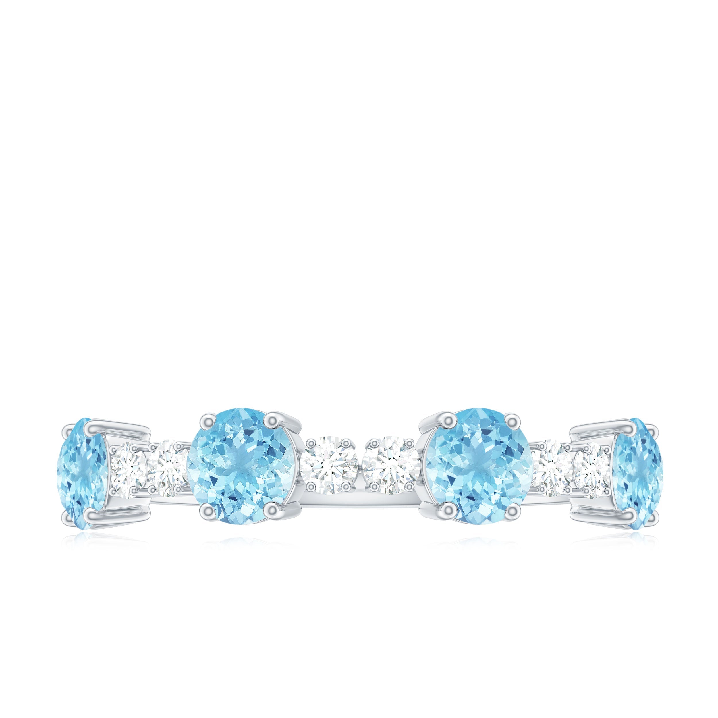 Aquamarine and Diamond Half Eternity Ring in Prong Setting