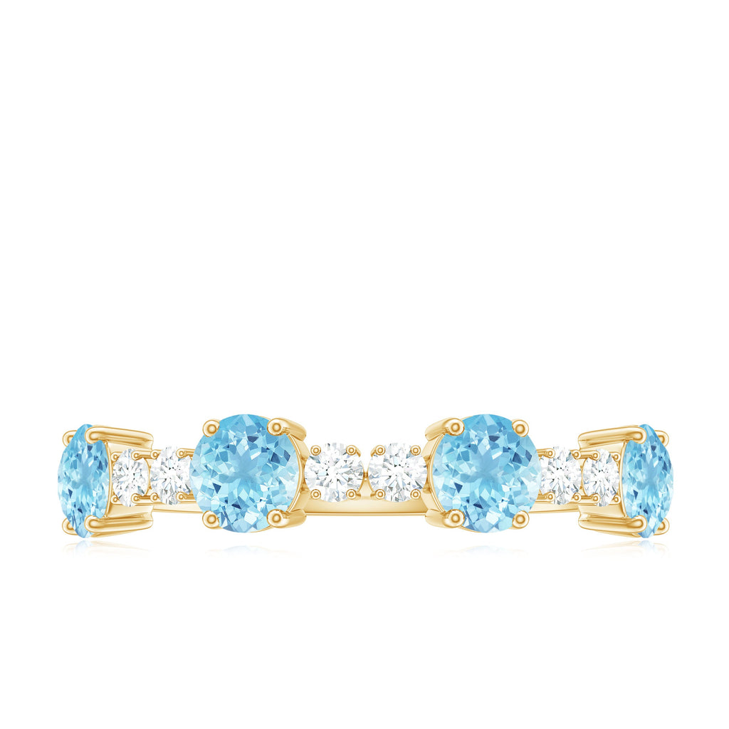 Aquamarine and Diamond Half Eternity Ring in Prong Setting