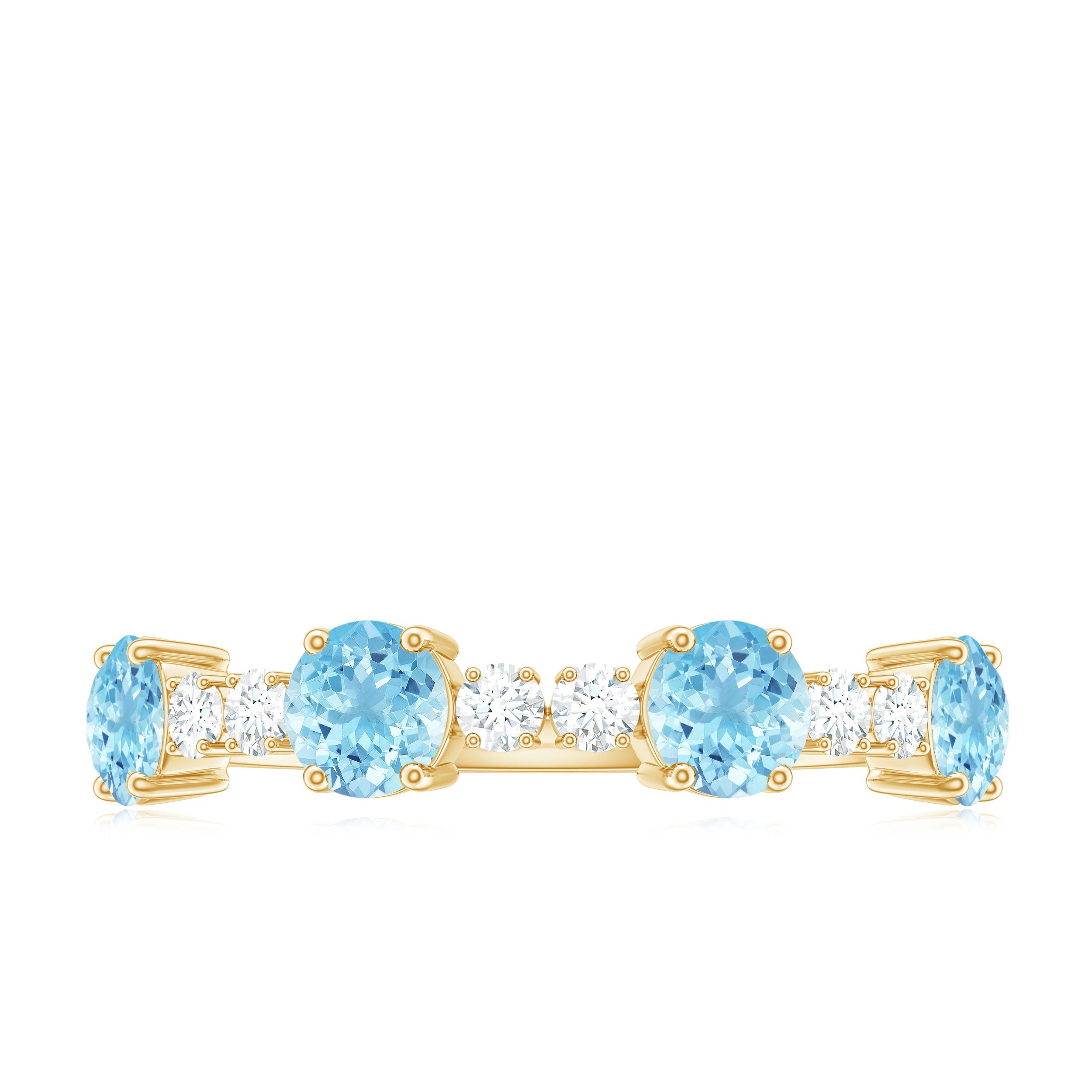 Aquamarine and Diamond Half Eternity Ring in Prong Setting