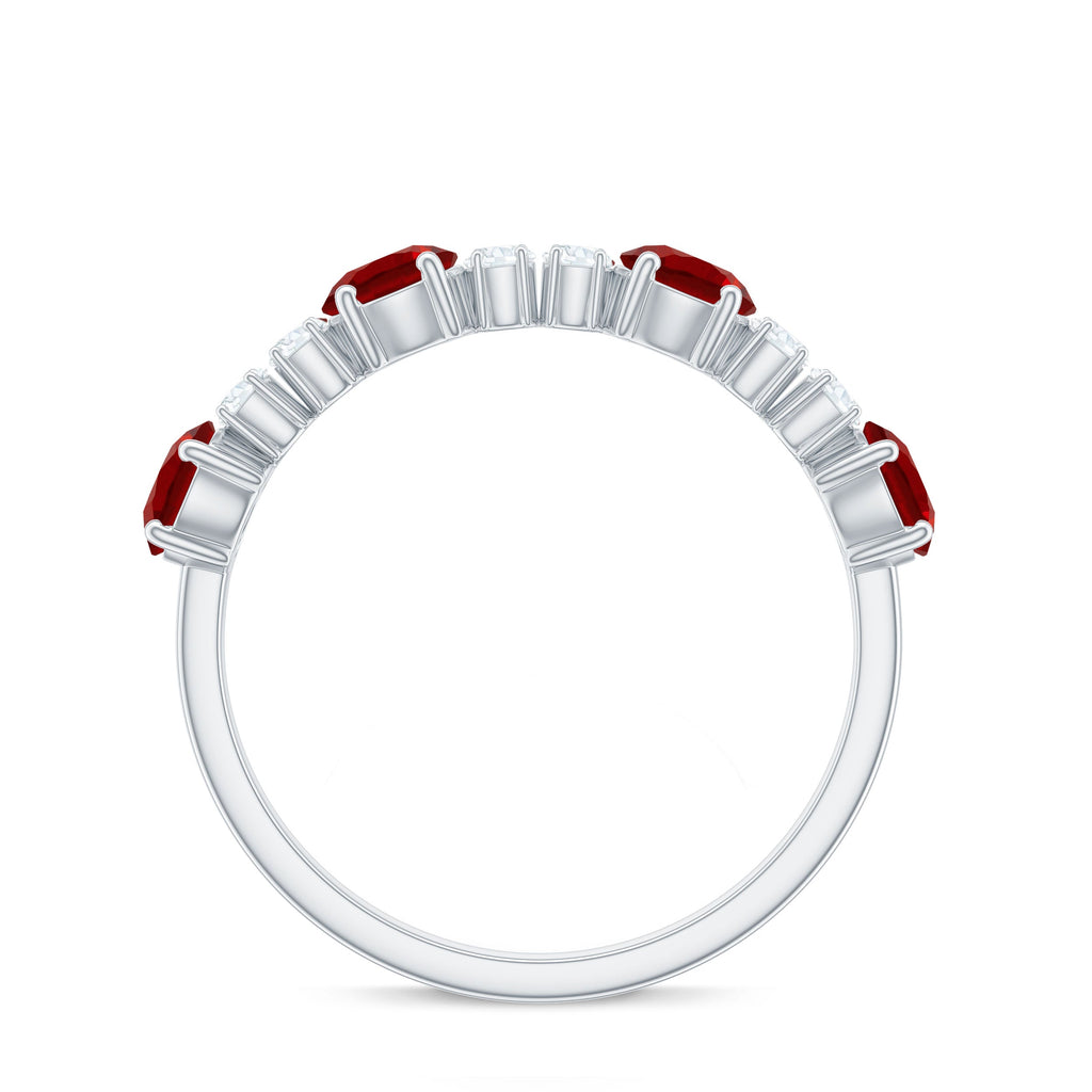 Round Created Ruby and Diamond Alternate Half Eternity Ring