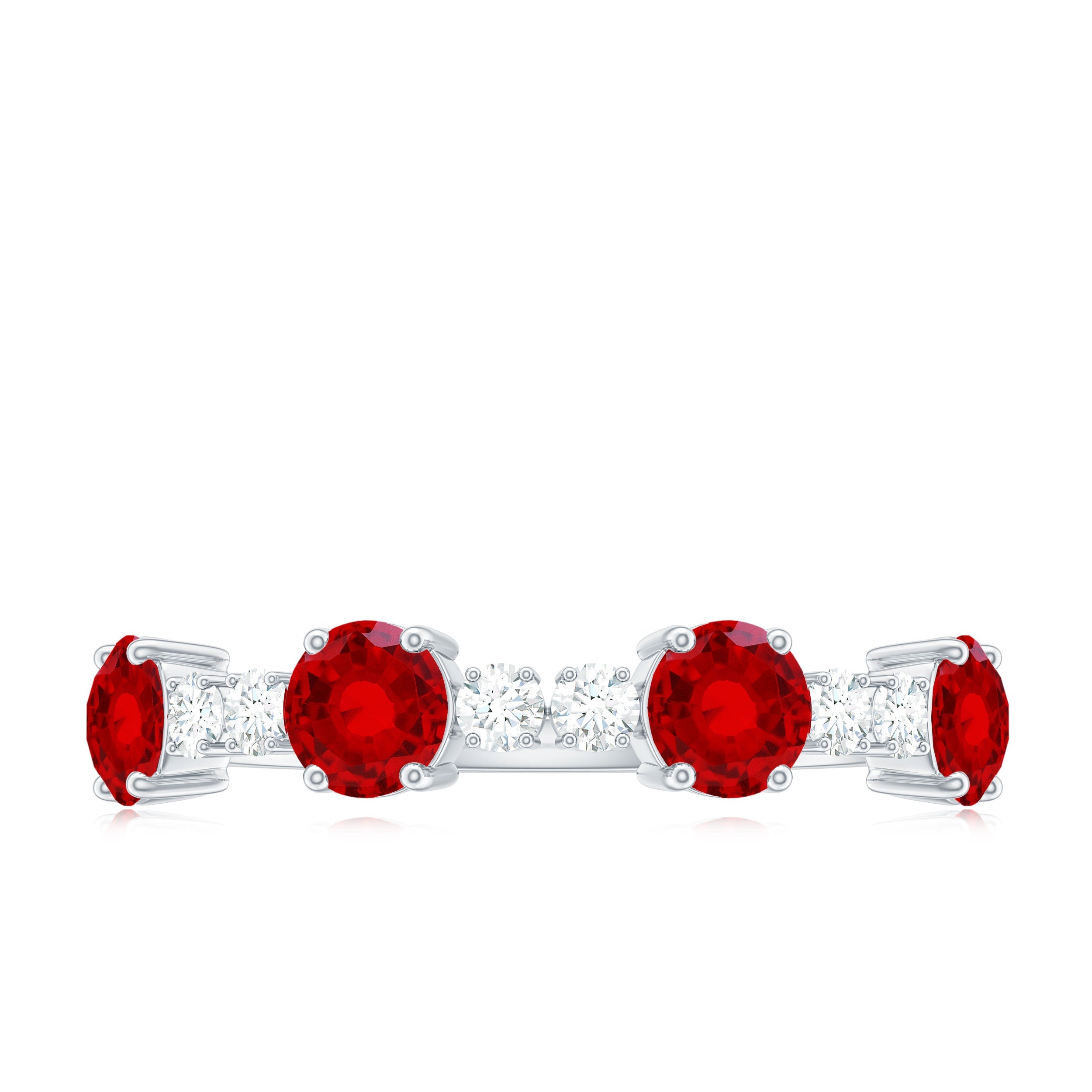 Round Created Ruby and Diamond Alternate Half Eternity Ring