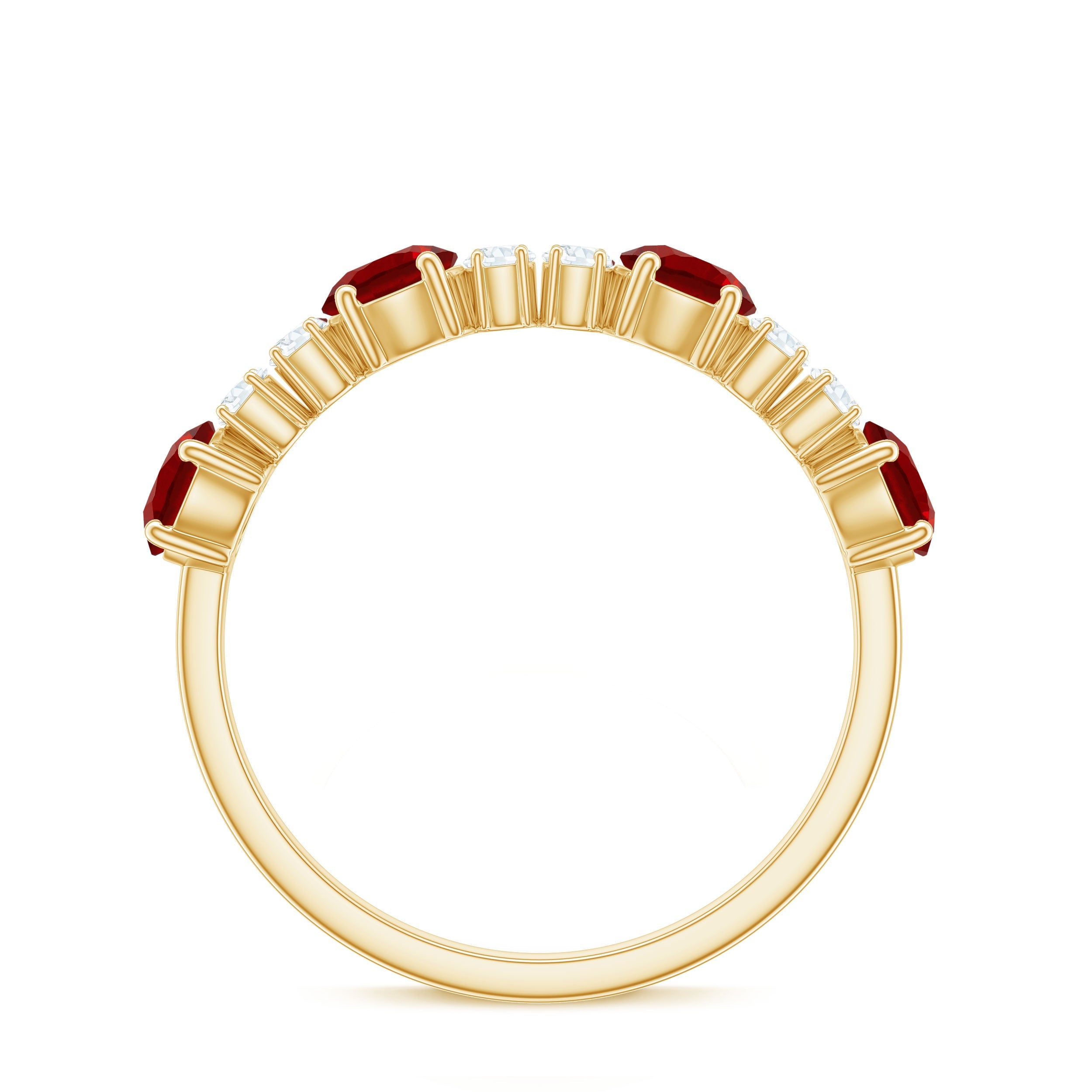 Round Created Ruby and Diamond Alternate Half Eternity Ring