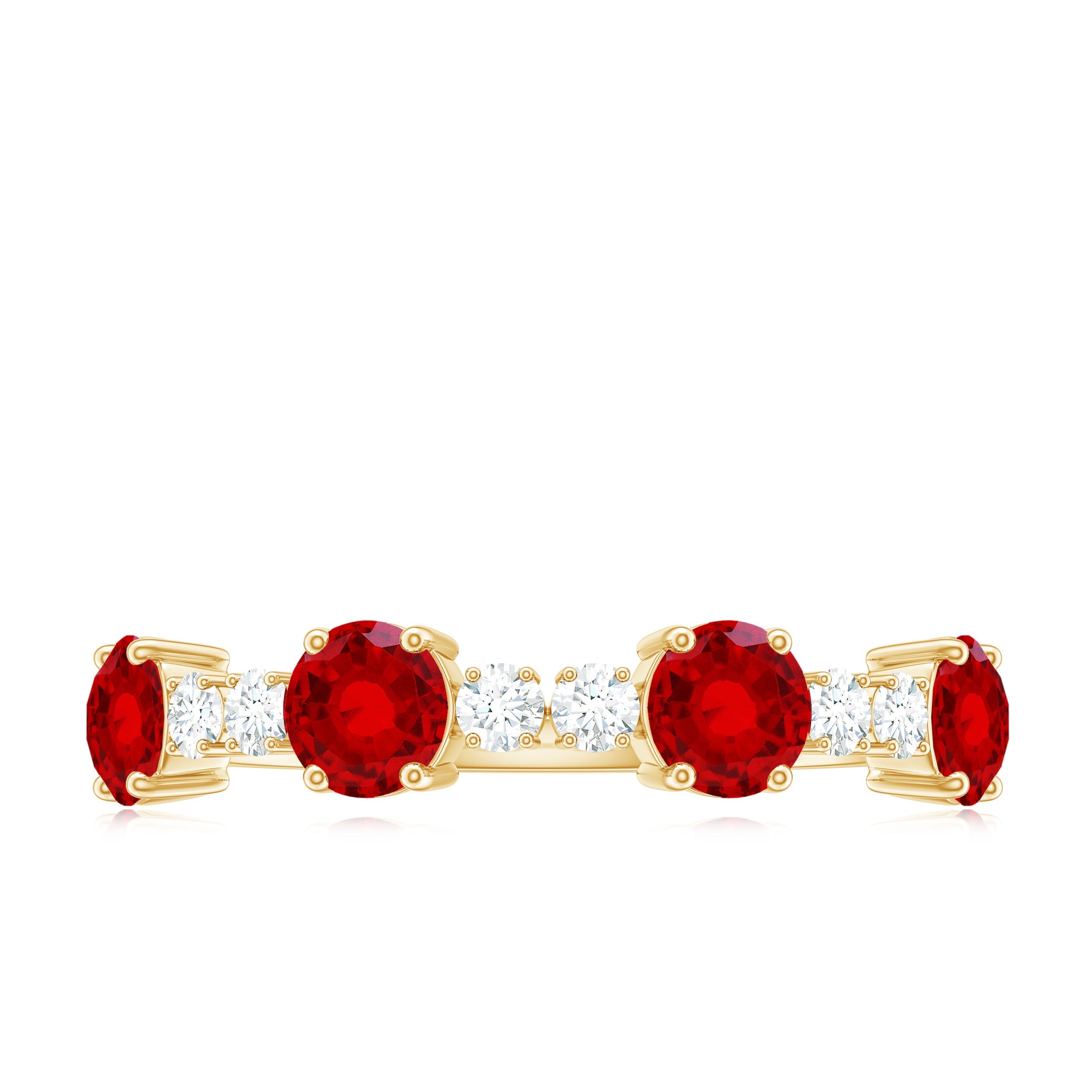 Round Created Ruby and Diamond Alternate Half Eternity Ring