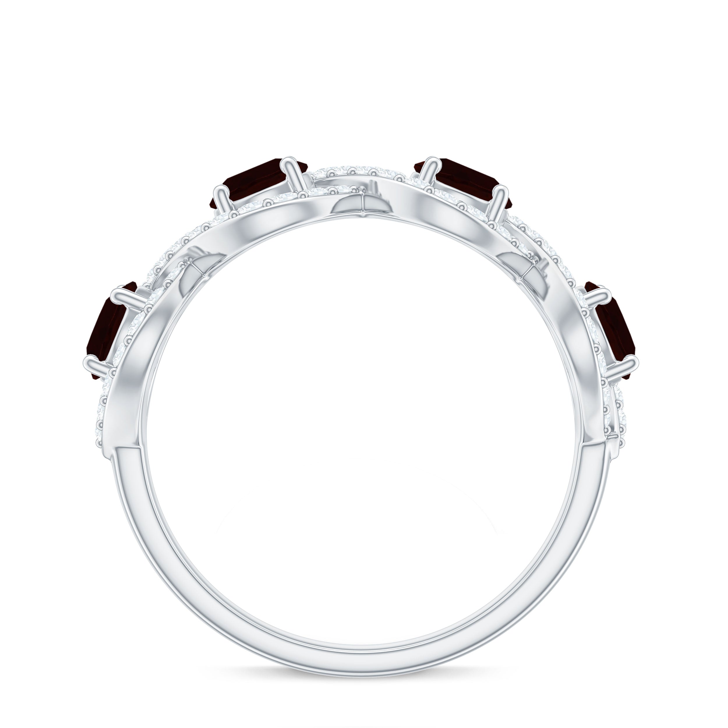 Natural Garnet Diamond Infinity Eternity Ring with Braided Shank
