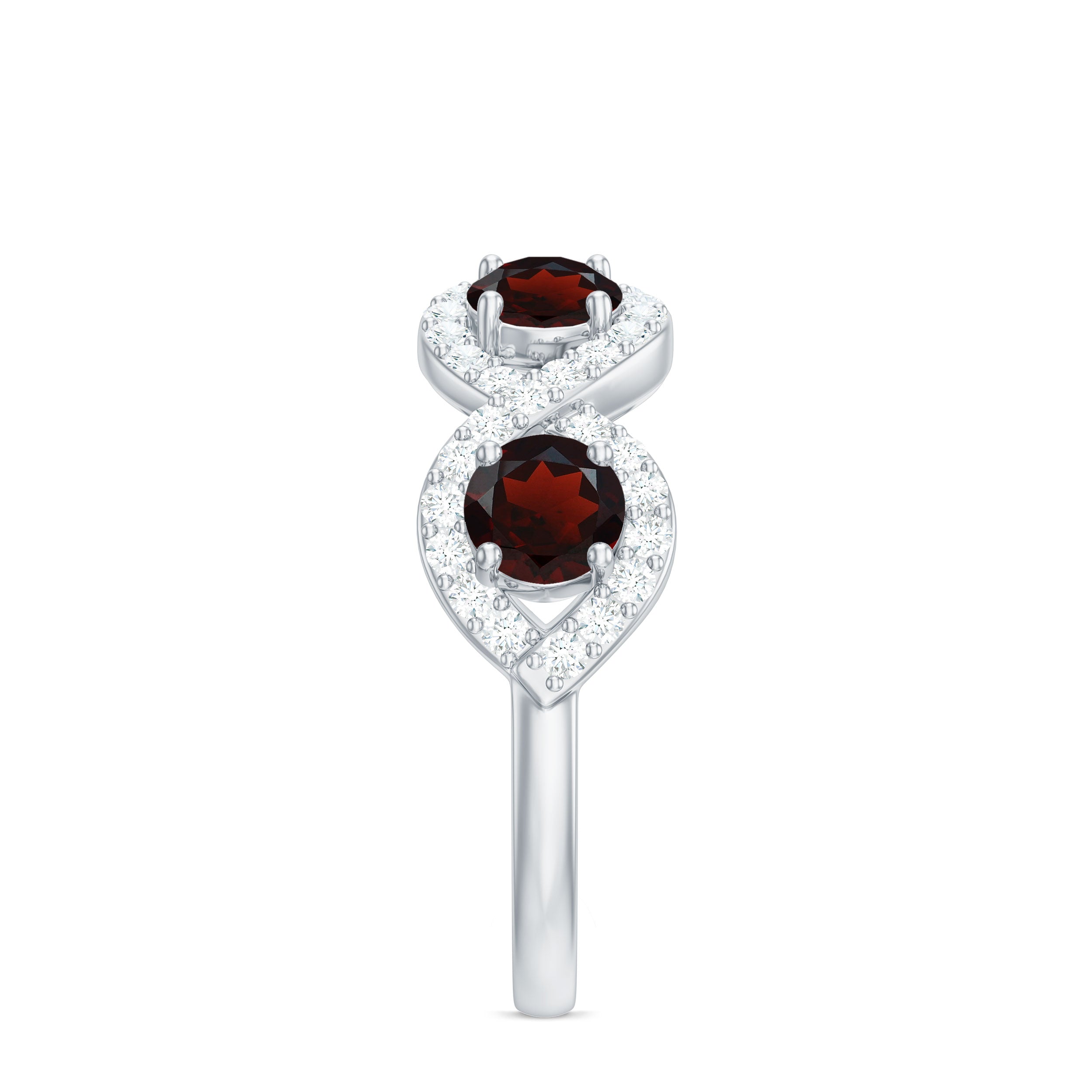 Natural Garnet Diamond Infinity Eternity Ring with Braided Shank