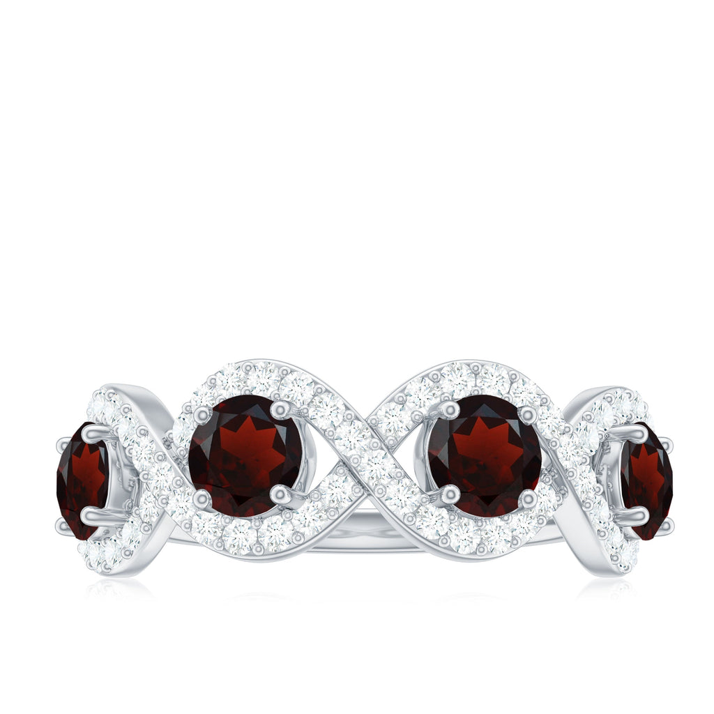 Natural Garnet Diamond Infinity Eternity Ring with Braided Shank