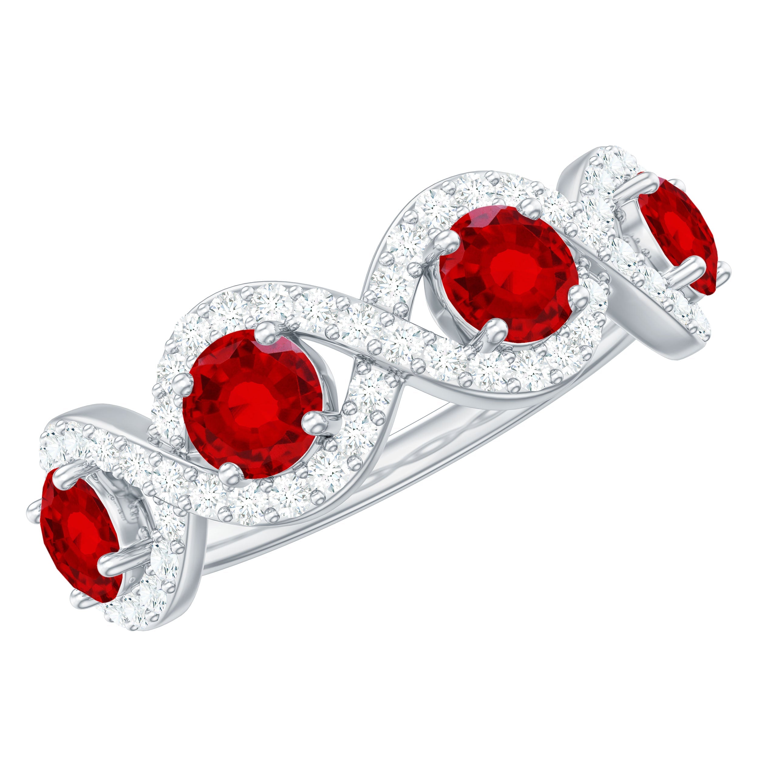 Lab-Created Ruby and Diamond Braided Half Eternity Band Ring