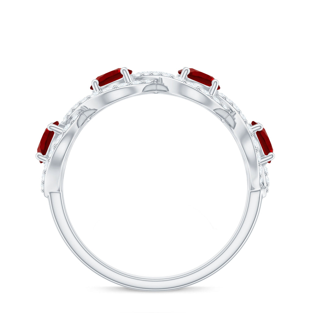 Lab-Created Ruby and Diamond Braided Half Eternity Band Ring