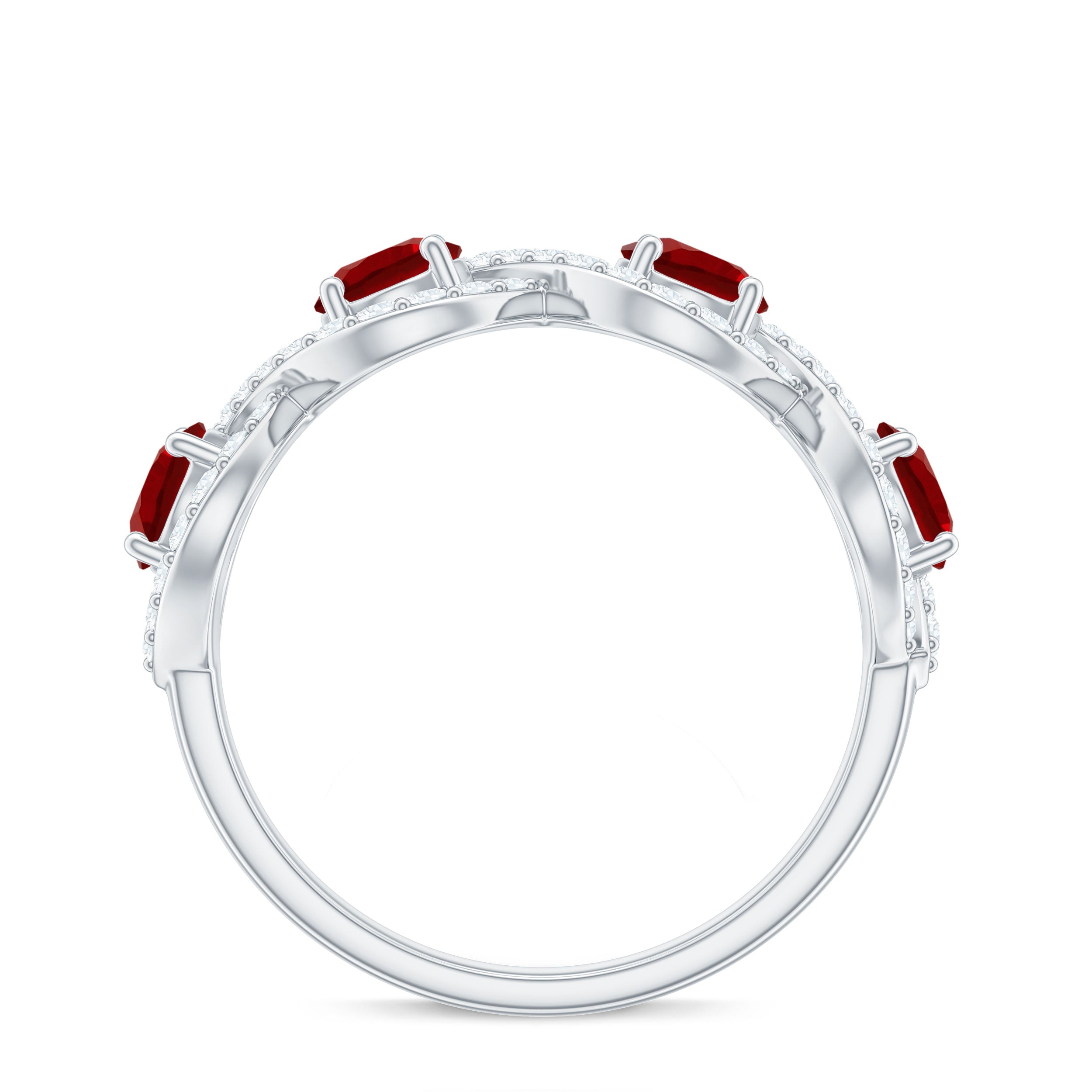 Lab-Created Ruby and Diamond Braided Half Eternity Band Ring