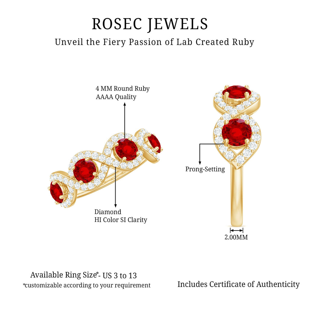 Lab-Created Ruby and Diamond Braided Half Eternity Band Ring