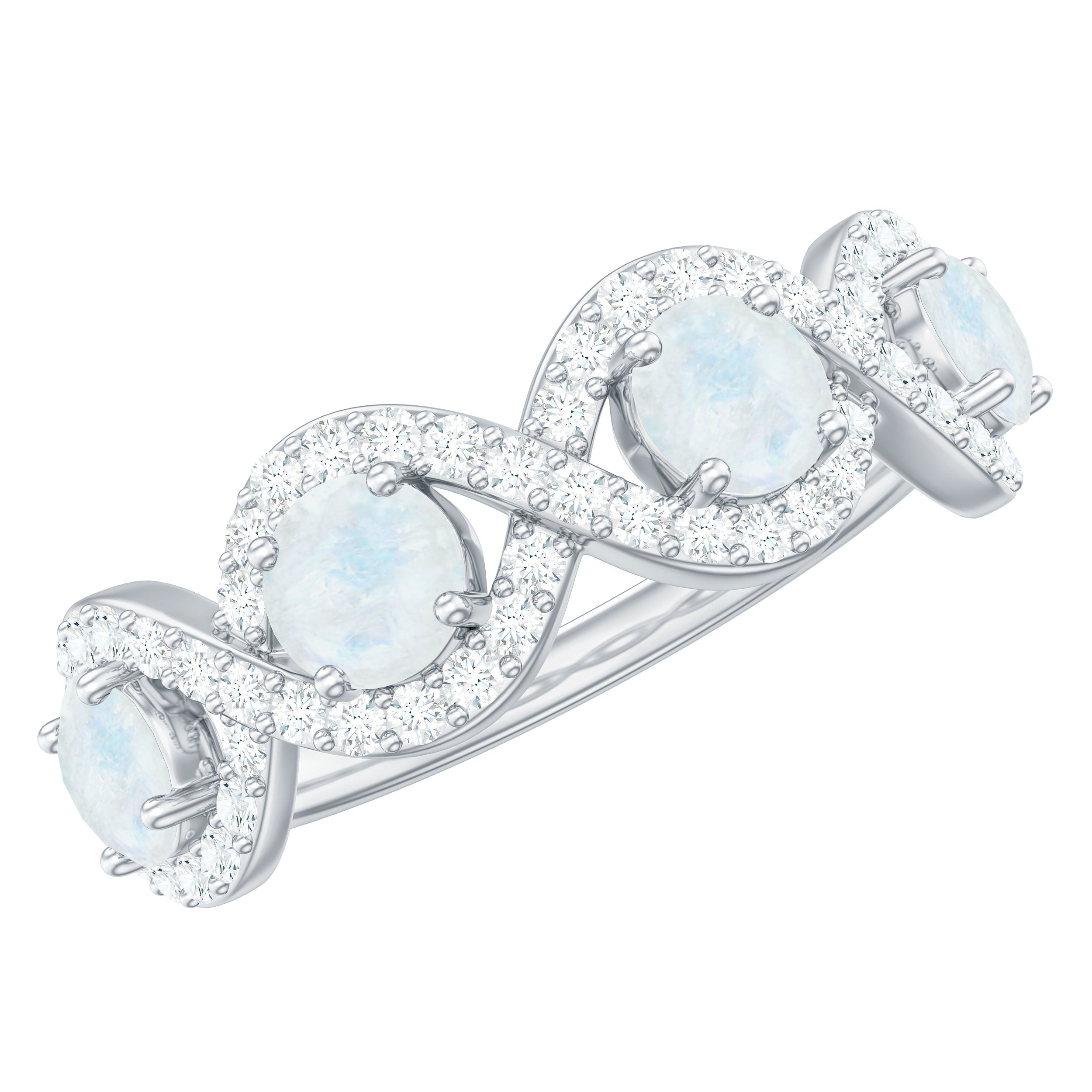 Genuine Moonstone Half Eternity Ring with Diamond