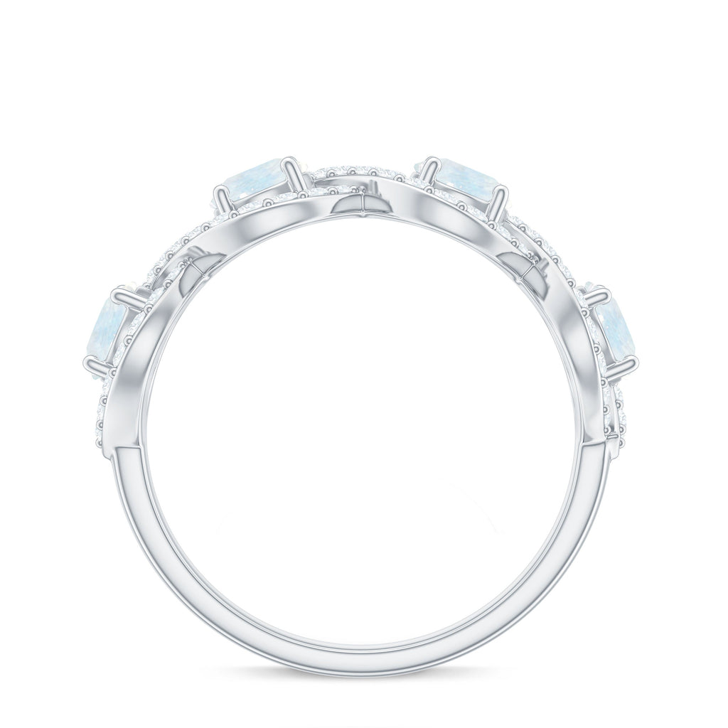 Genuine Moonstone Half Eternity Ring with Diamond