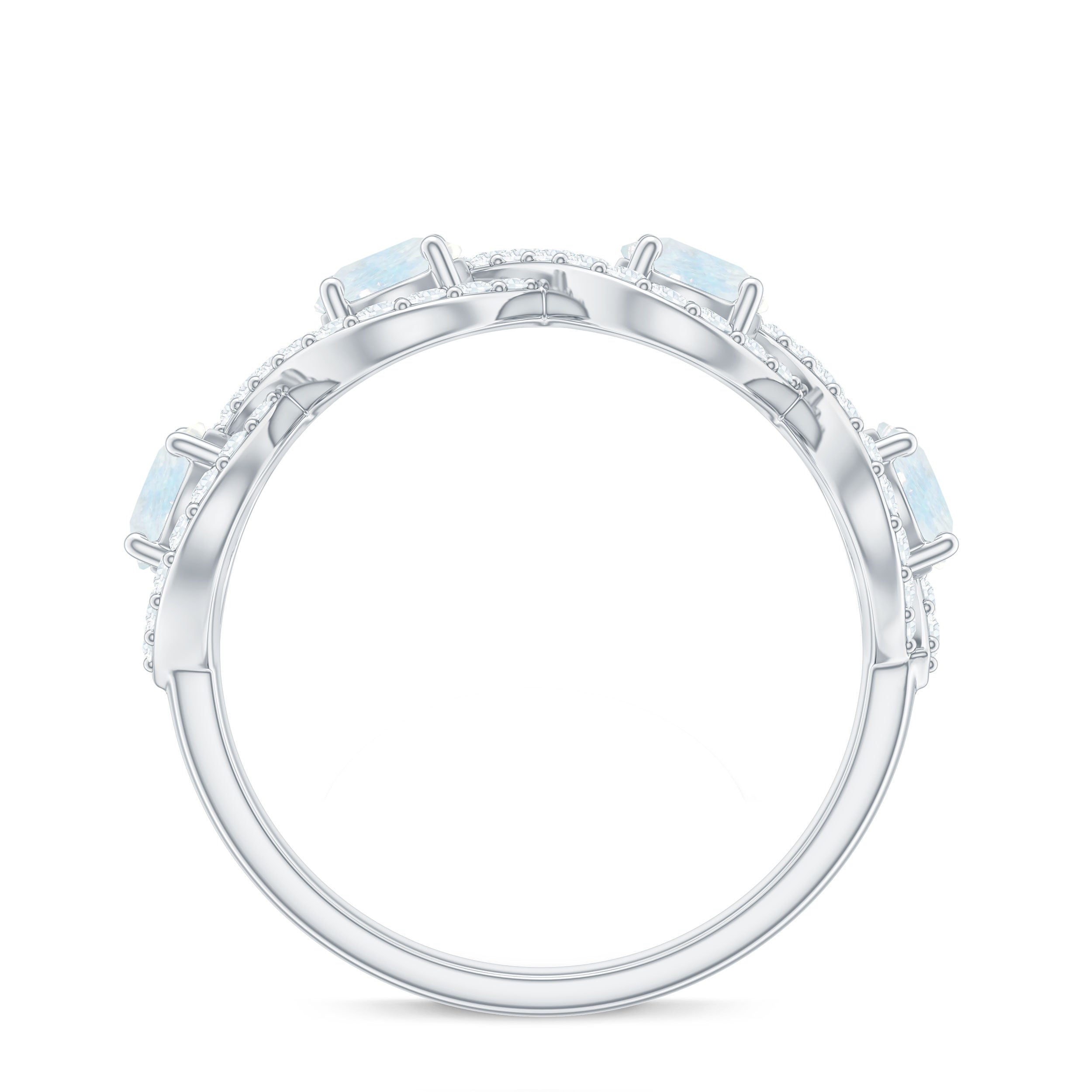 Genuine Moonstone Half Eternity Ring with Diamond