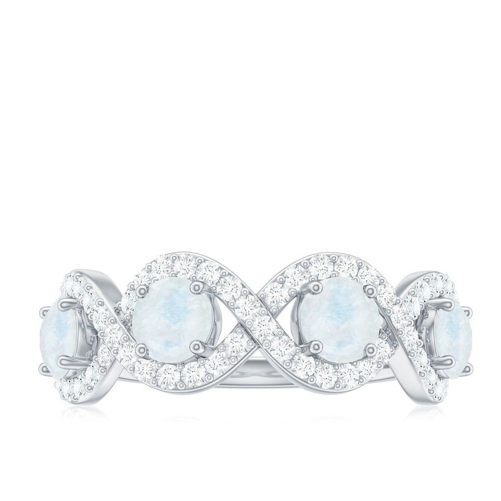 Genuine Moonstone Half Eternity Ring with Diamond