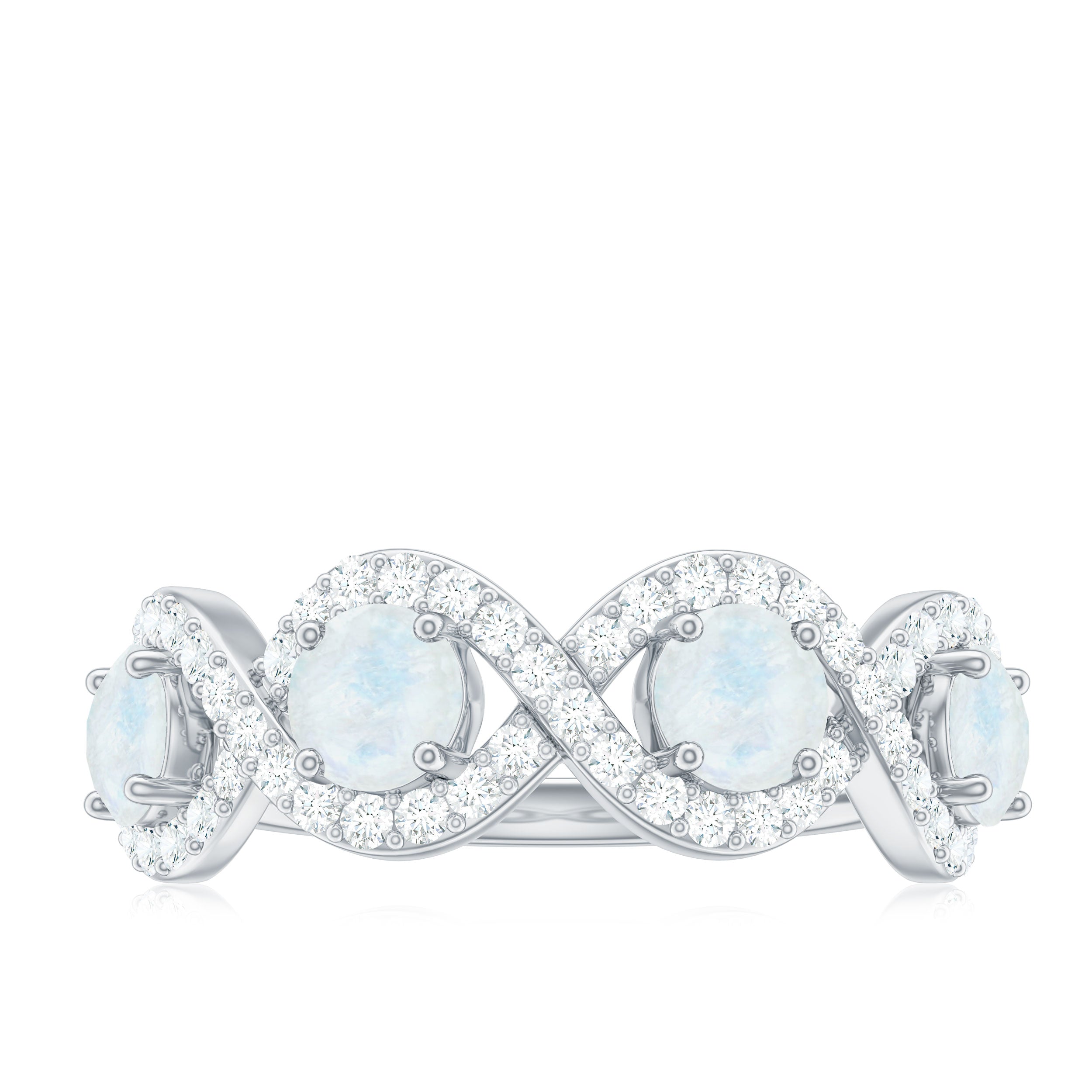 Genuine Moonstone Half Eternity Ring with Diamond