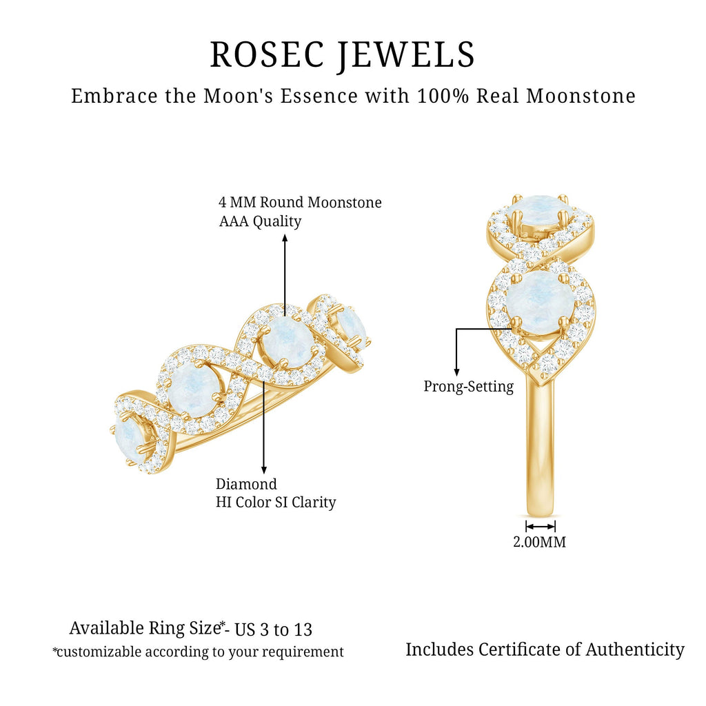 Genuine Moonstone Half Eternity Ring with Diamond