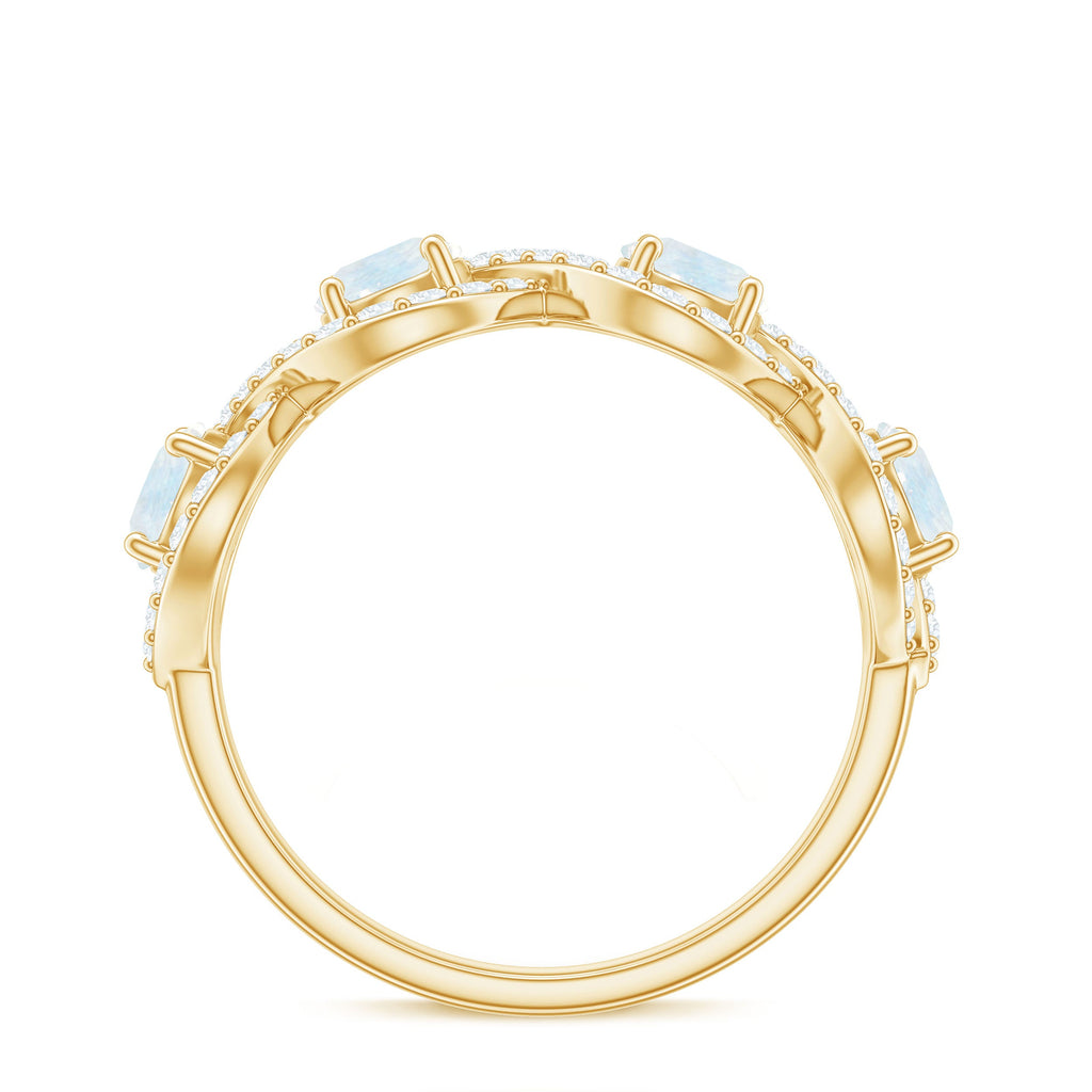 Genuine Moonstone Half Eternity Ring with Diamond