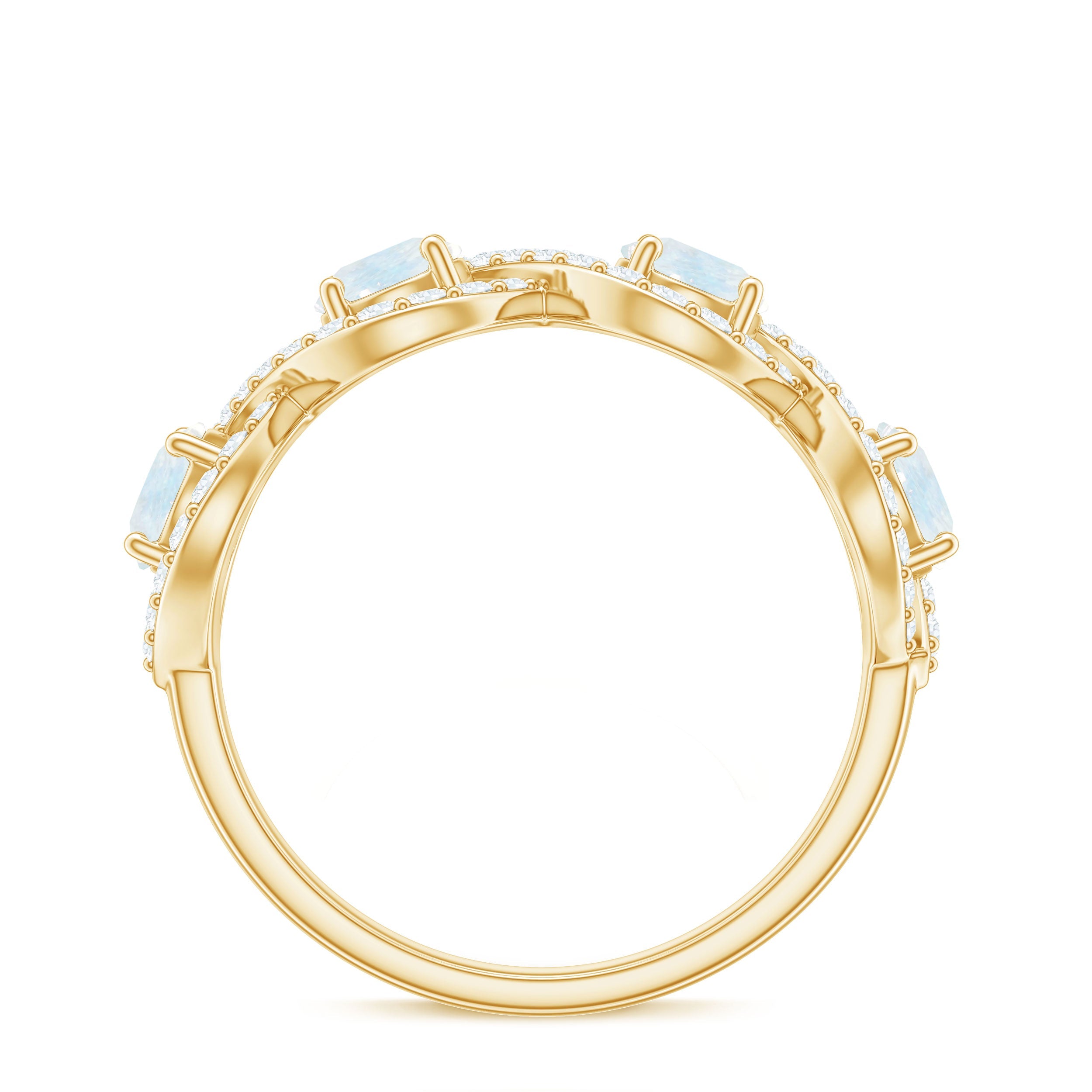 Genuine Moonstone Half Eternity Ring with Diamond