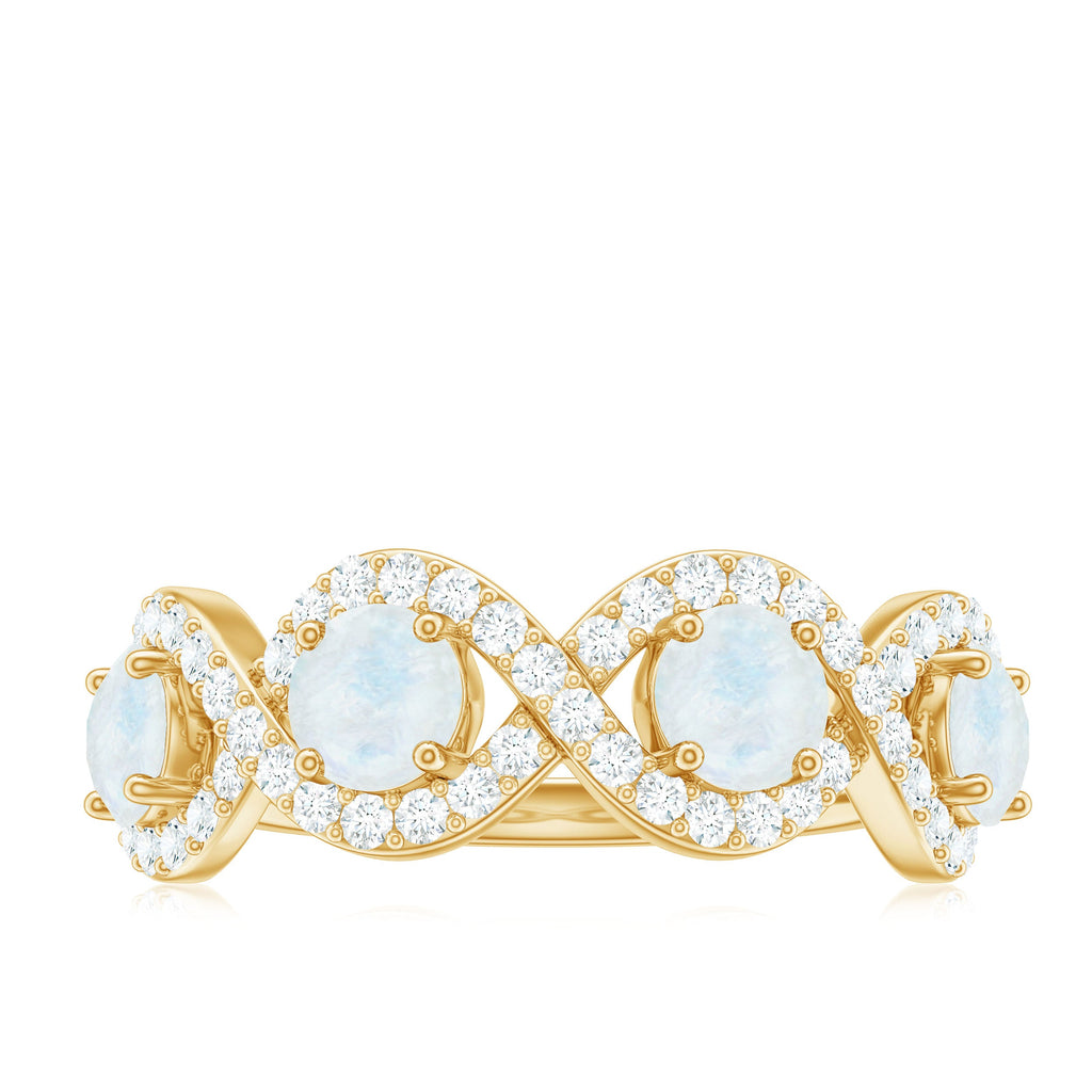 Genuine Moonstone Half Eternity Ring with Diamond