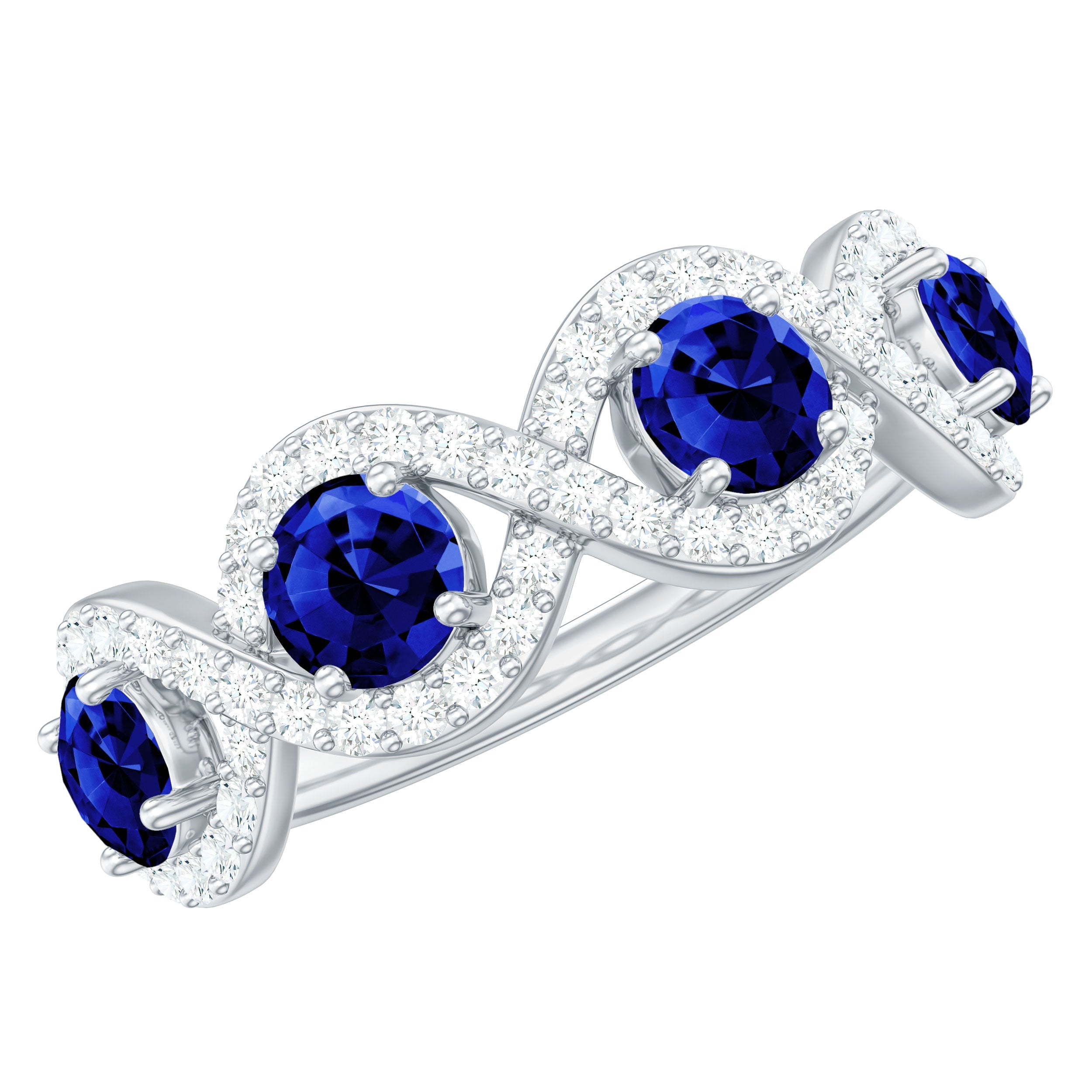 2 CT Lab-Created Blue Sapphire and Diamond Braided Half Eternity Band Ring
