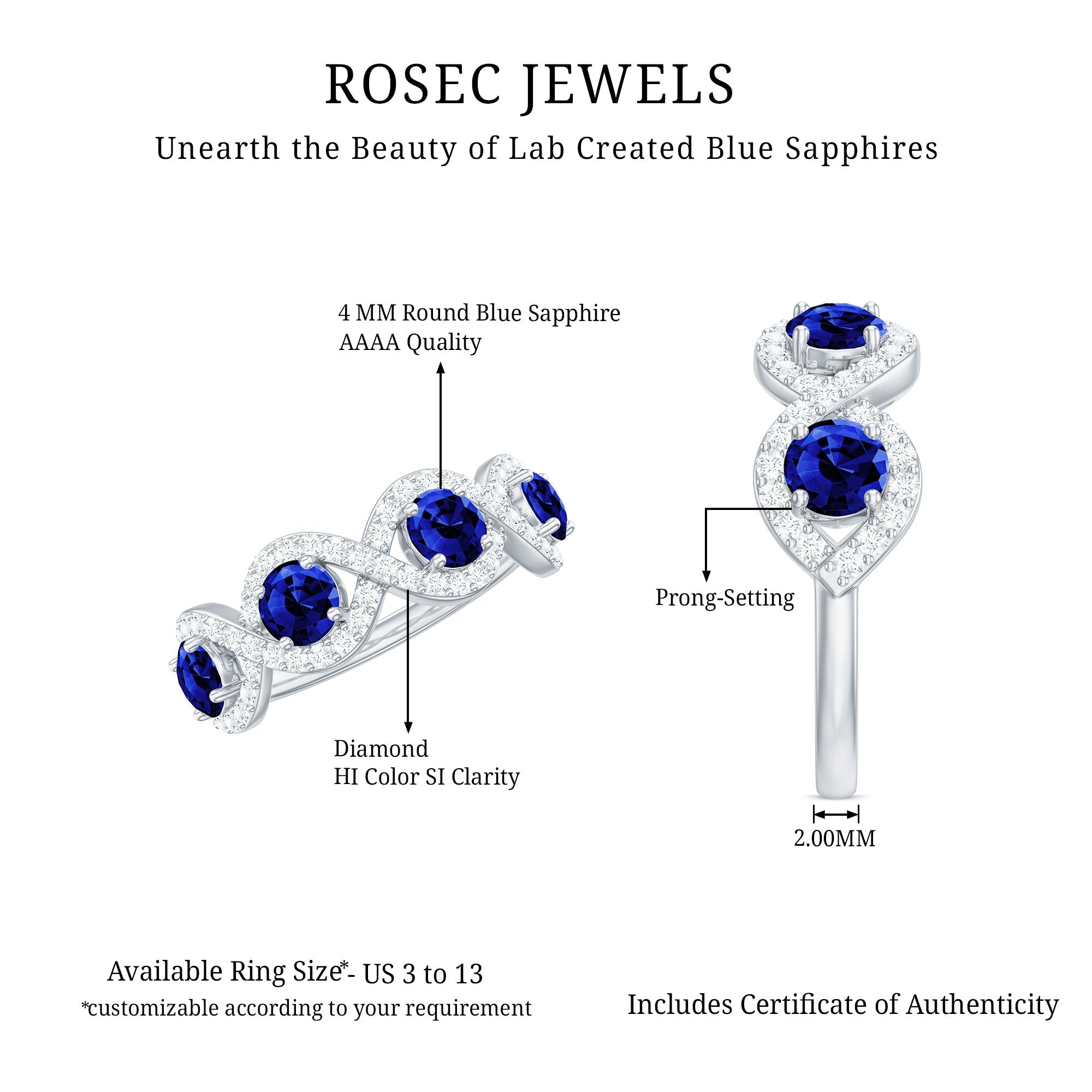 2 CT Lab-Created Blue Sapphire and Diamond Braided Half Eternity Band Ring