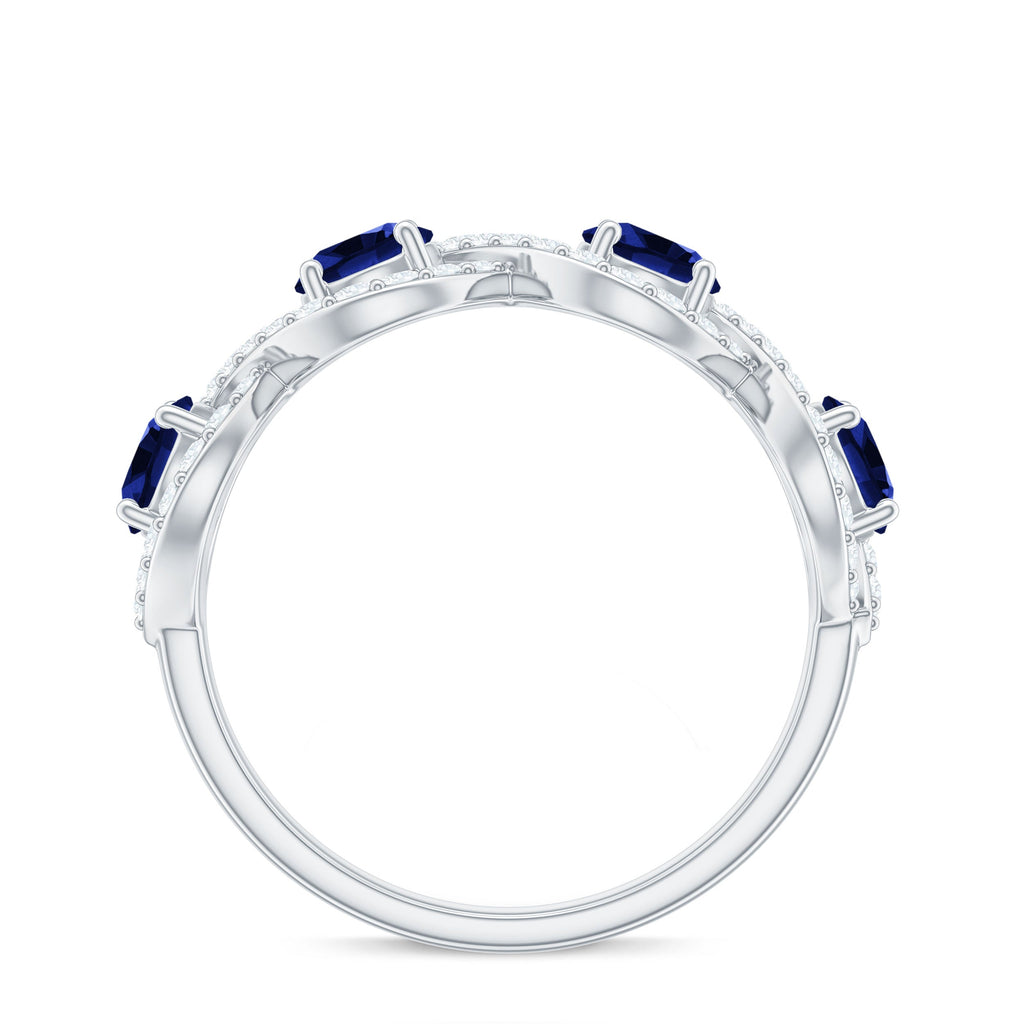 2 CT Lab-Created Blue Sapphire and Diamond Braided Half Eternity Band Ring
