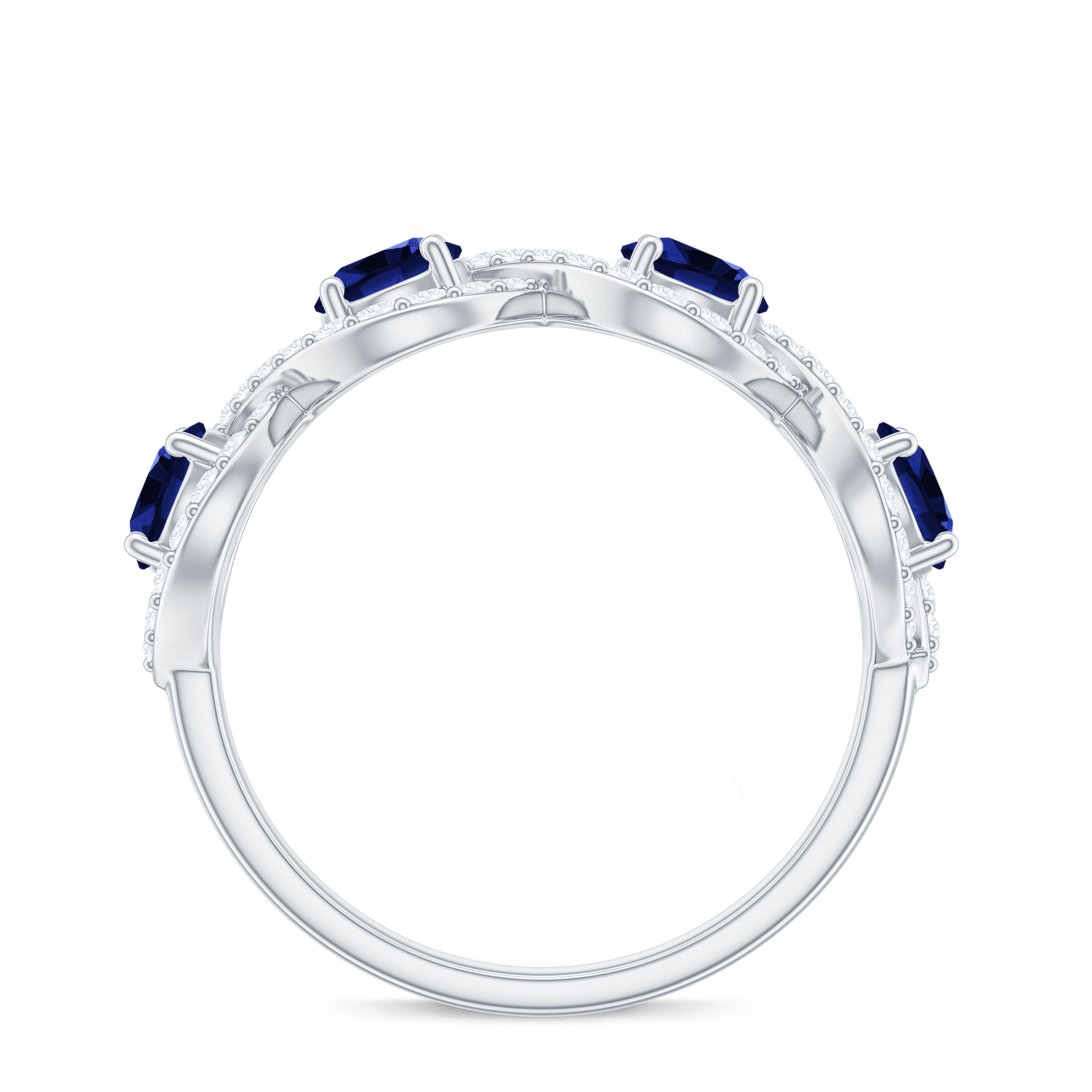 2 CT Lab-Created Blue Sapphire and Diamond Braided Half Eternity Band Ring