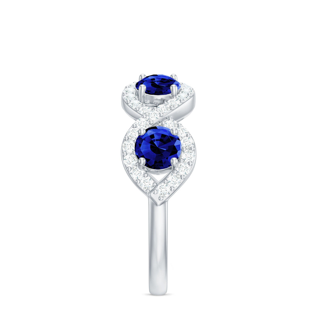 2 CT Lab-Created Blue Sapphire and Diamond Braided Half Eternity Band Ring