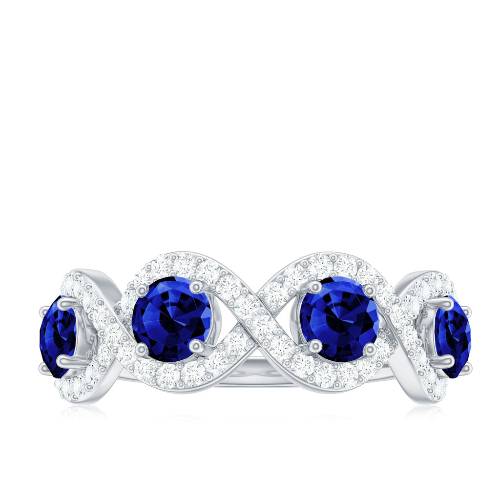 2 CT Lab-Created Blue Sapphire and Diamond Braided Half Eternity Band Ring