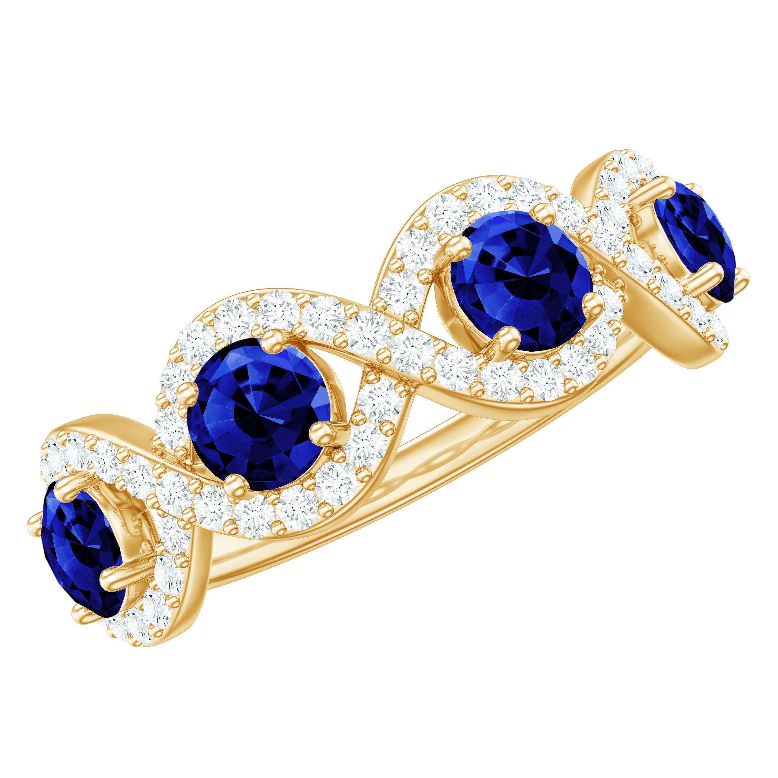 2 CT Lab-Created Blue Sapphire and Diamond Braided Half Eternity Band Ring