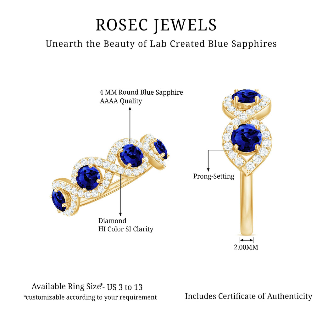 2 CT Lab-Created Blue Sapphire and Diamond Braided Half Eternity Band Ring