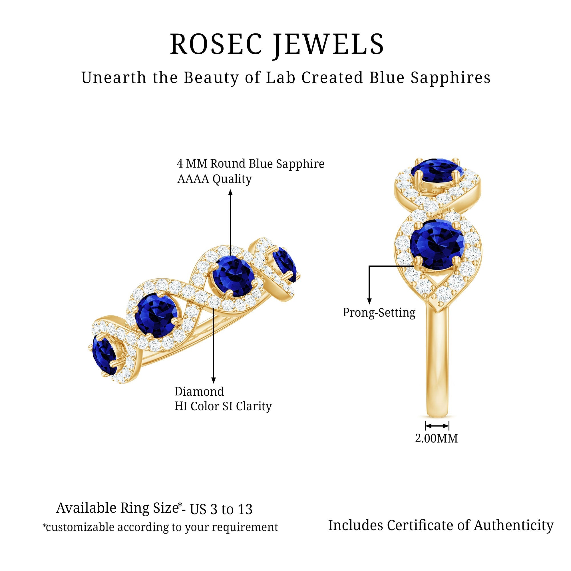 2 CT Lab-Created Blue Sapphire and Diamond Braided Half Eternity Band Ring