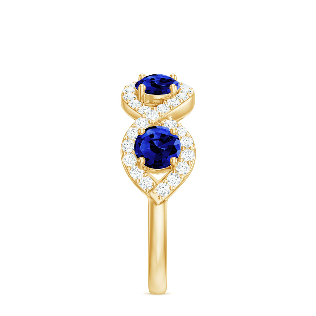 2 CT Lab-Created Blue Sapphire and Diamond Braided Half Eternity Band Ring