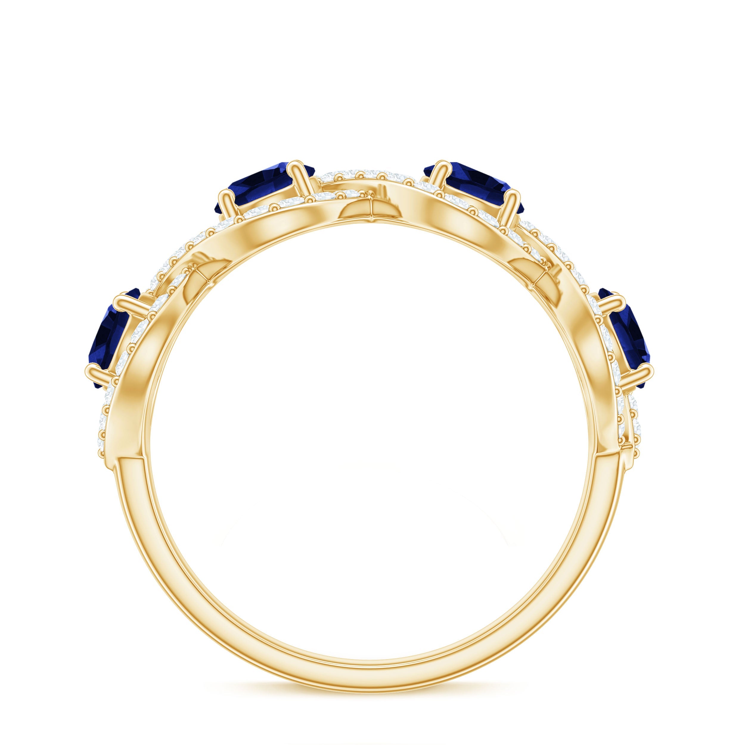 2 CT Lab-Created Blue Sapphire and Diamond Braided Half Eternity Band Ring