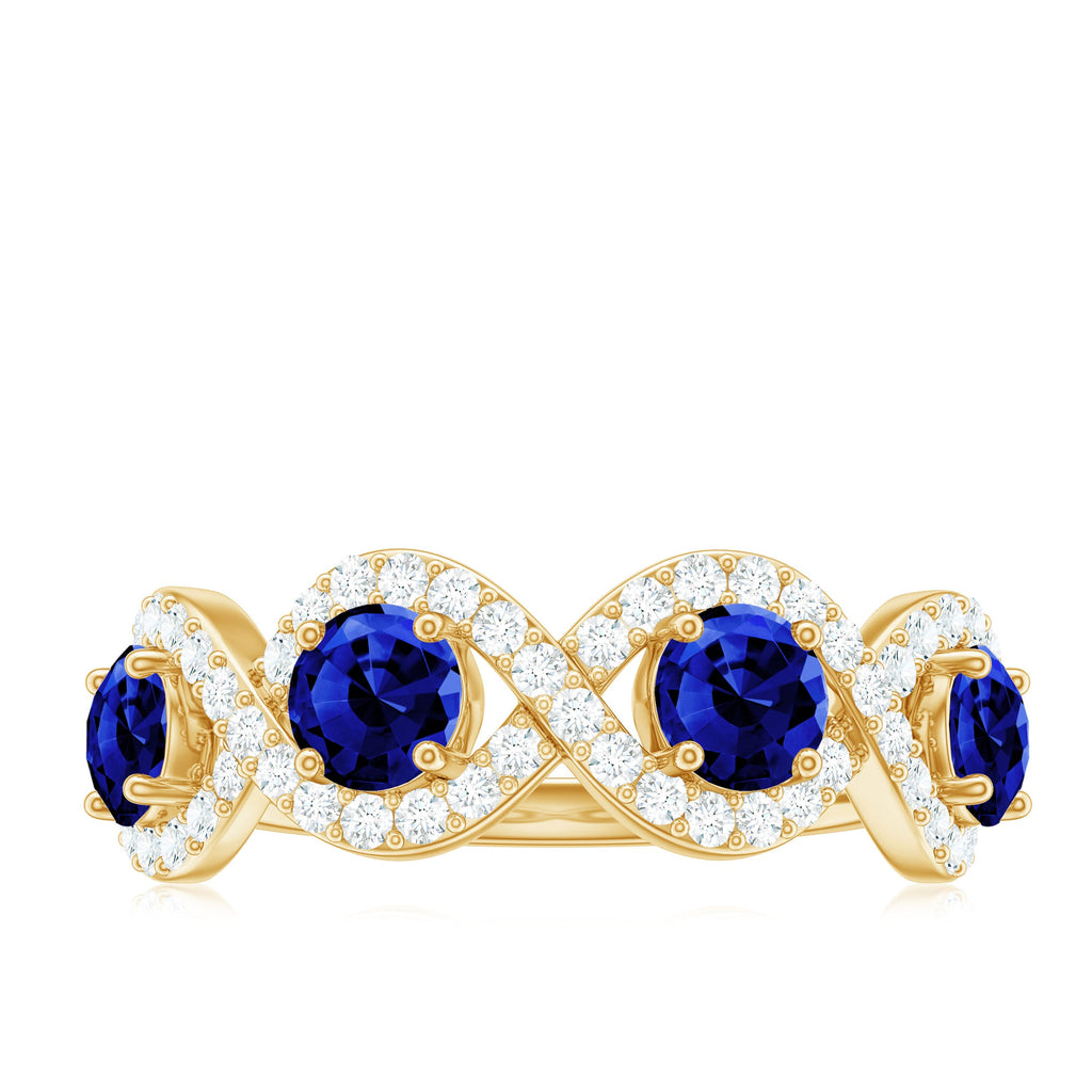 2 CT Lab-Created Blue Sapphire and Diamond Braided Half Eternity Band Ring