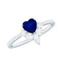 Heart Shaped Blue Sapphire Designer Ring with Diamond Half Halo