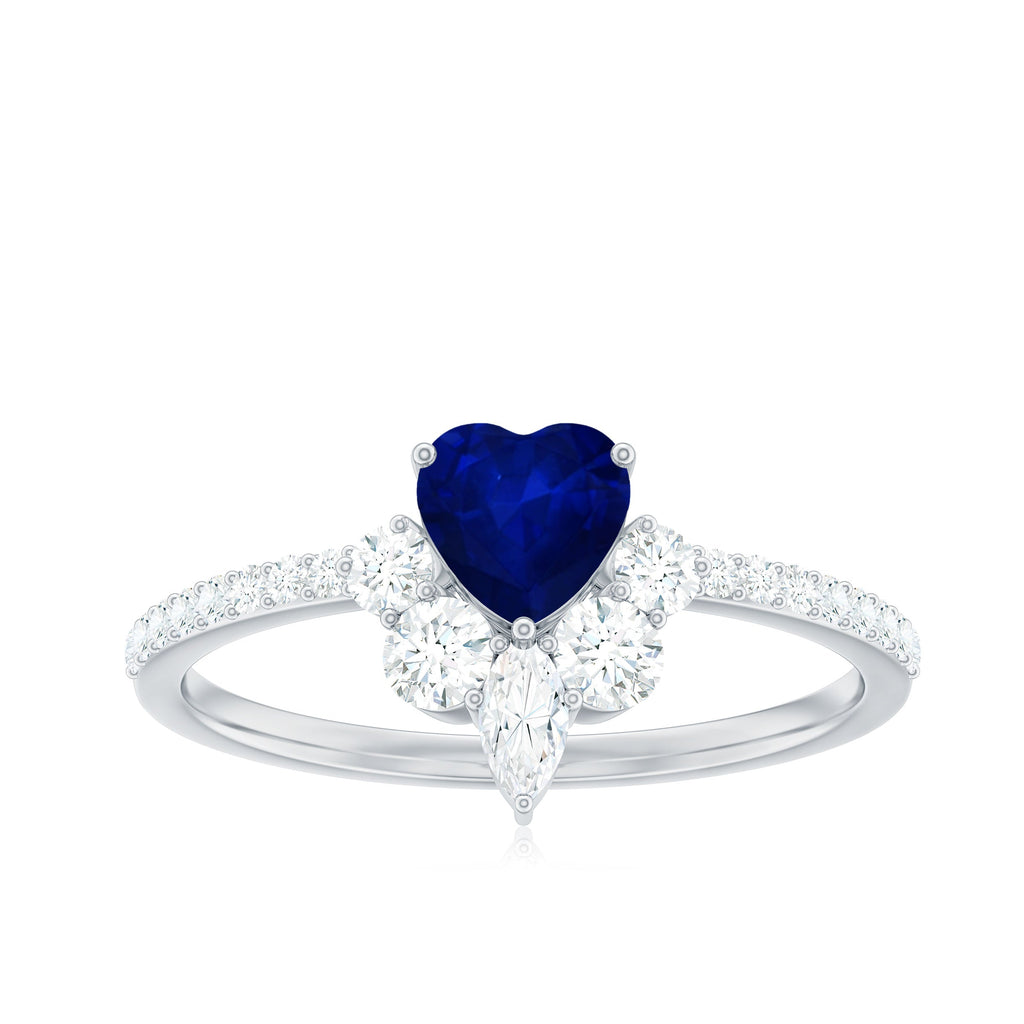Heart Shaped Blue Sapphire Designer Ring with Diamond Half Halo