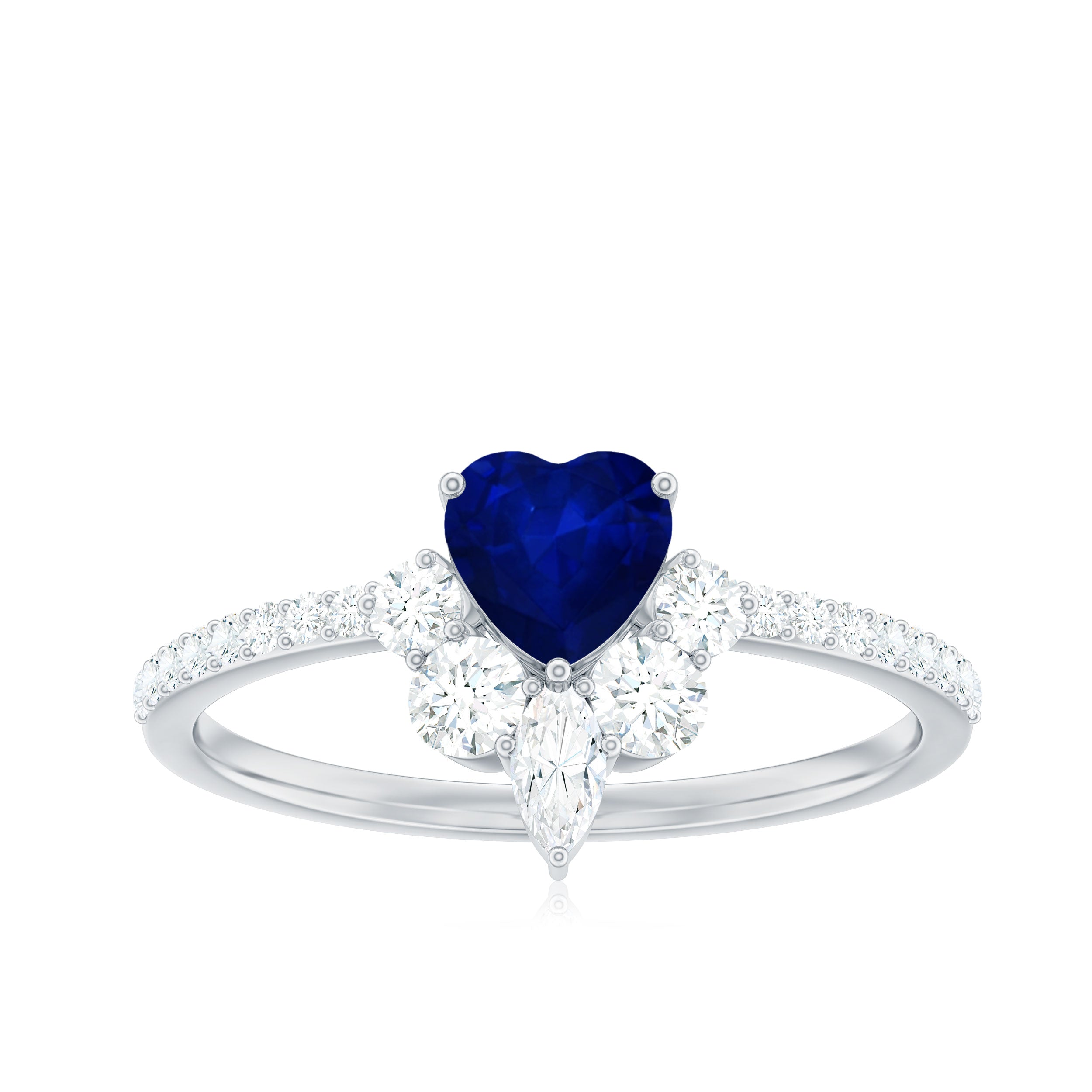 Heart Shaped Blue Sapphire Designer Ring with Diamond Half Halo