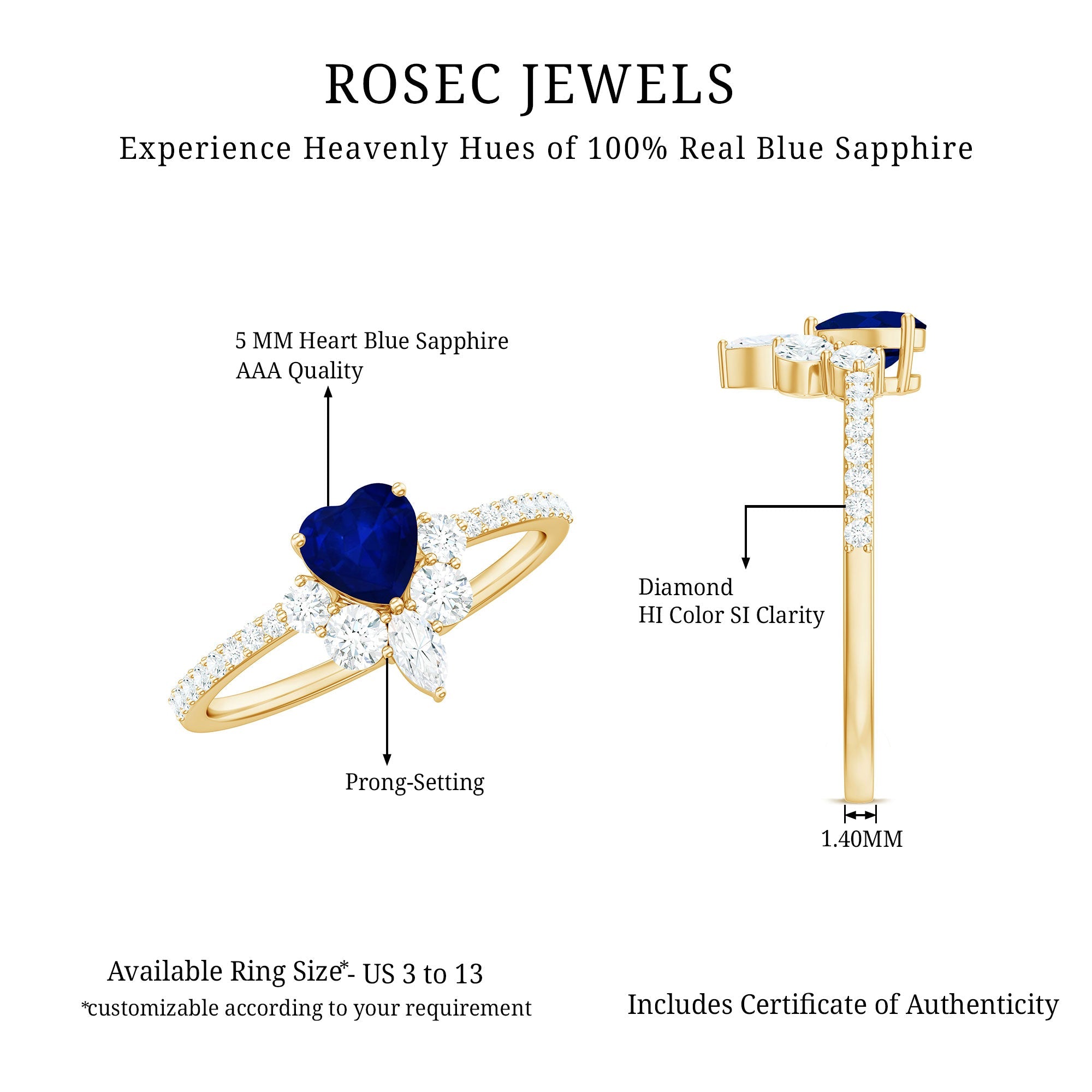 Heart Shaped Blue Sapphire Designer Ring with Diamond Half Halo
