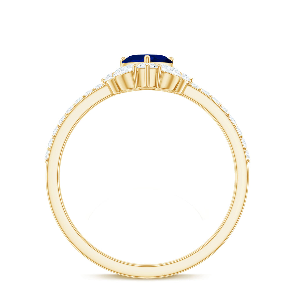 Heart Shaped Blue Sapphire Designer Ring with Diamond Half Halo