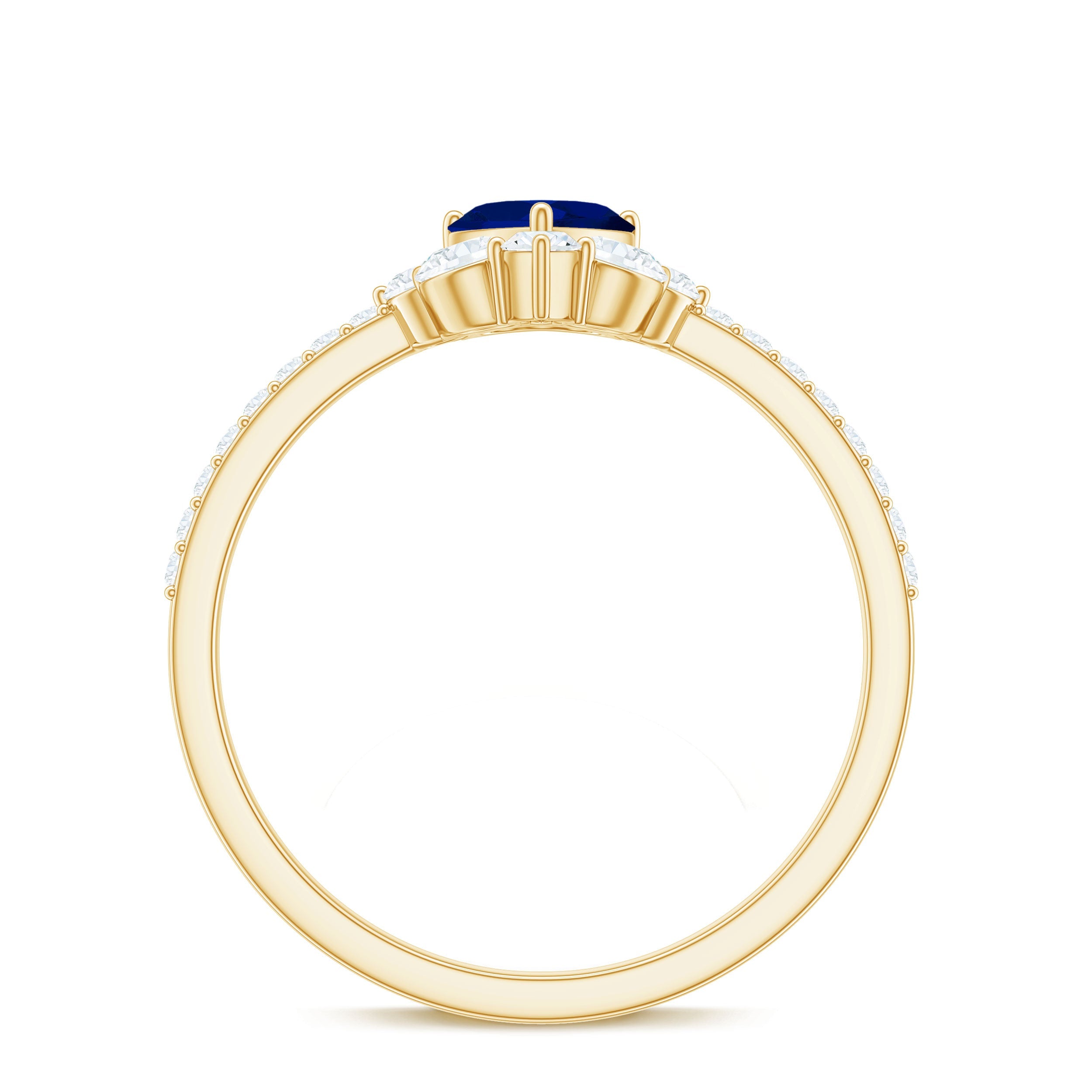 Heart Shaped Blue Sapphire Designer Ring with Diamond Half Halo